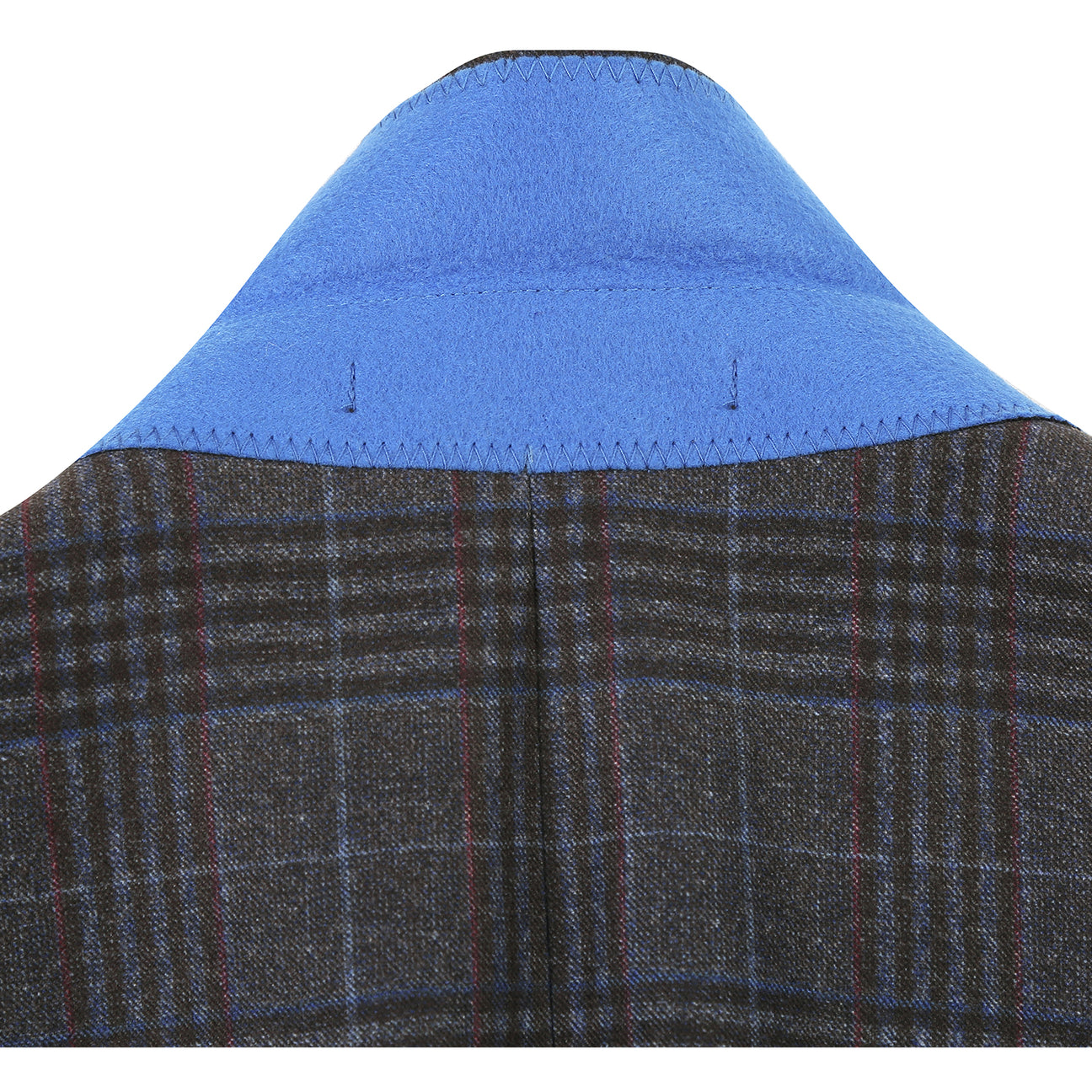 A mannequin features the Pellagio Blue Black Men's Half Canvas Blazer PF24-12, styled with a white shirt, red polka dot tie, and matching pocket square.