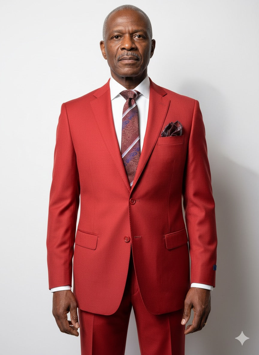 A mannequin displays the Cavellini Uomo Dolcetto MODERN FIT Suit 6667/62 by CAVELLI, styled with a patterned tie and pocket square, standing in a lounge with chairs and a wooden bar in the background.