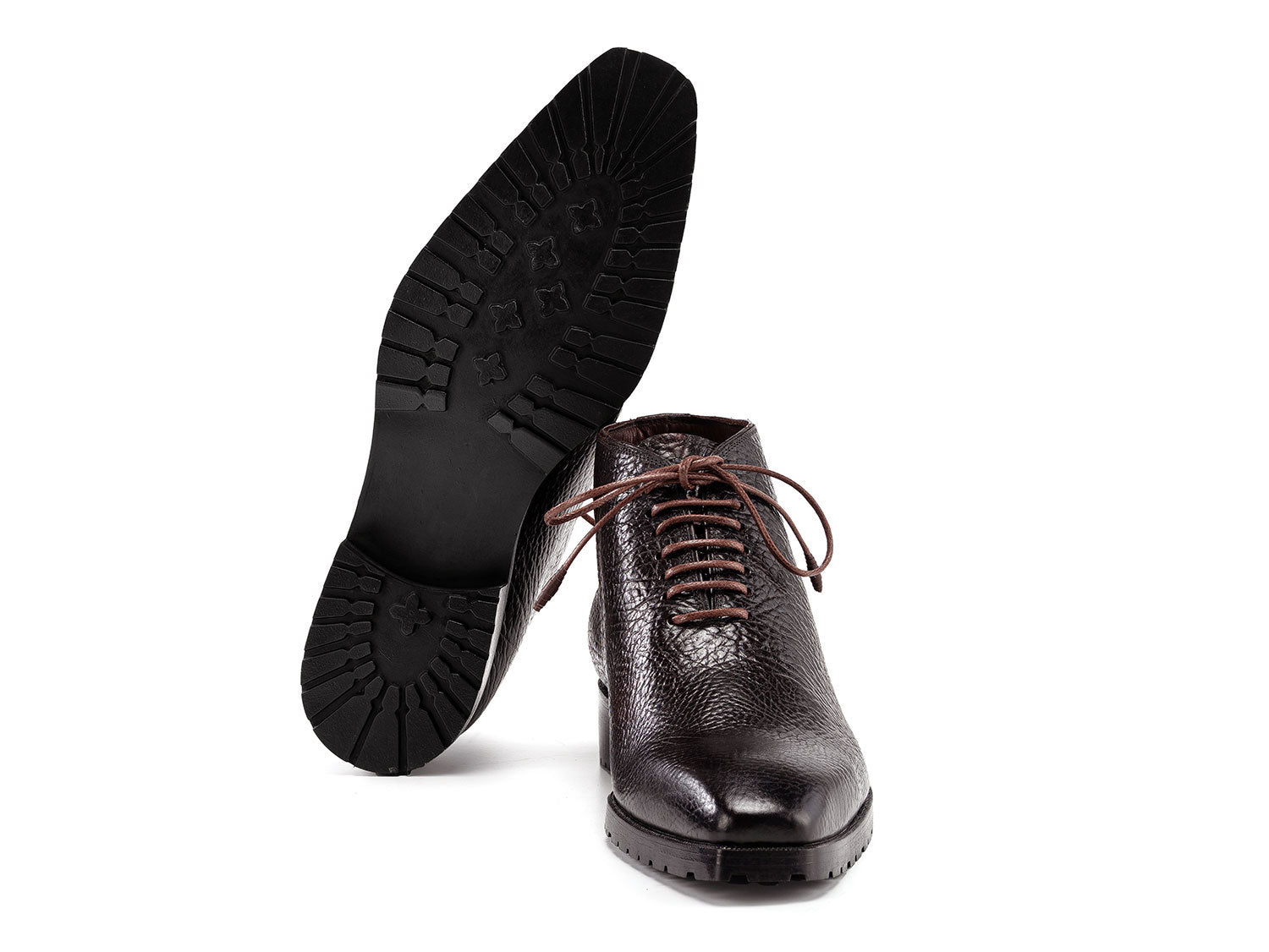 Paul Parkman Brown Floater Leather Ankle Boots 793BRW82 for men, featuring durable rubber soles, are displayed on a white background.