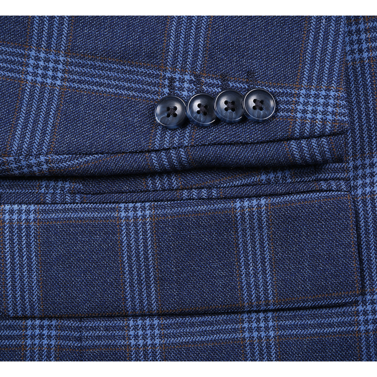Renoir Alessandro Vitello New Slim Fit Wool Blue Blazer 567-5 features notch lapels, single-breasted style, and 100% wool. Shown with white shirt and striped tie; detail images highlight collar and inside label reading "Renoir.