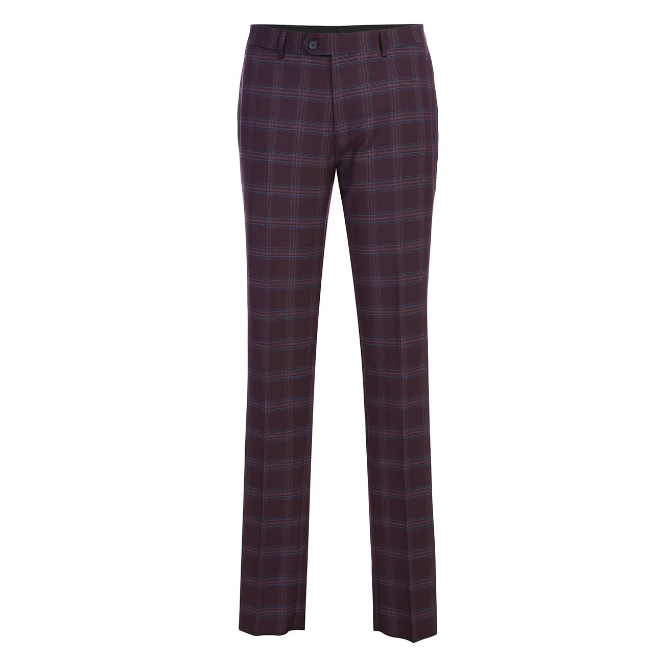 The English Laundry 2pc Suit (Purple, style 32-69-702EL) features a single-breasted jacket with two buttons, notched lapels, flap pockets, and a light blue floral lining.