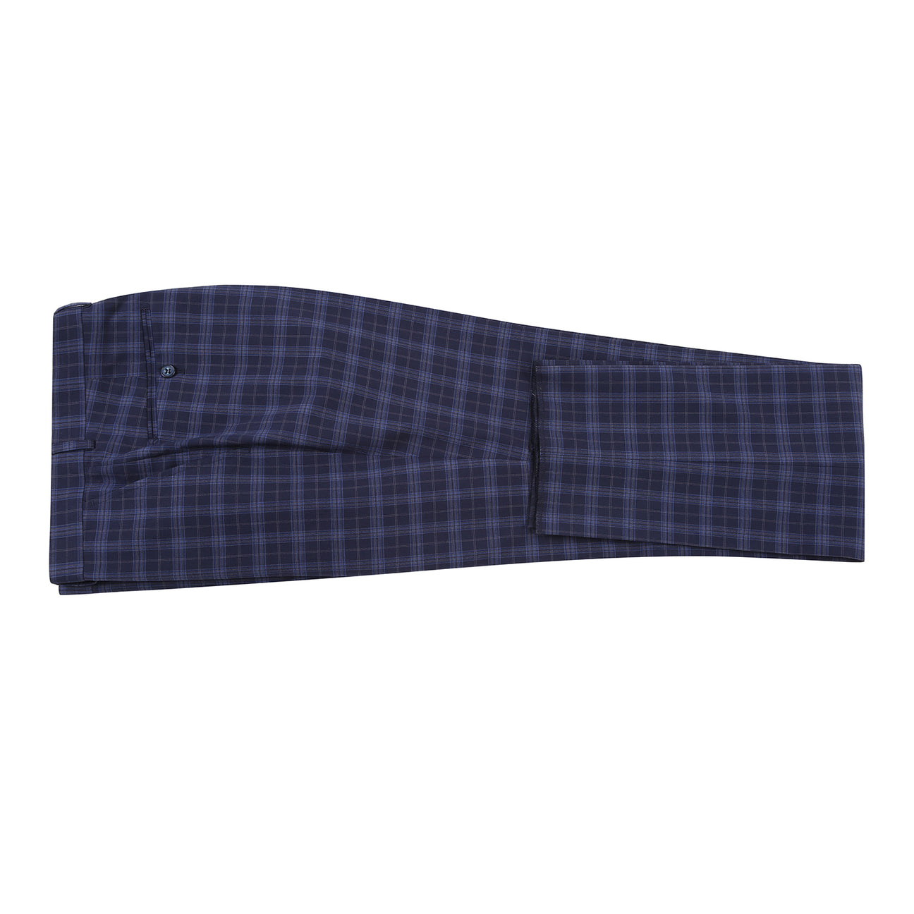 The Alessandro Vitello by Renoir slim fit suit jacket in navy, with a two-button closure, is showcased on a mannequin with a white shirt and maroon polka dot tie, made from a stylish blend of polyester, rayon, and spandex.
