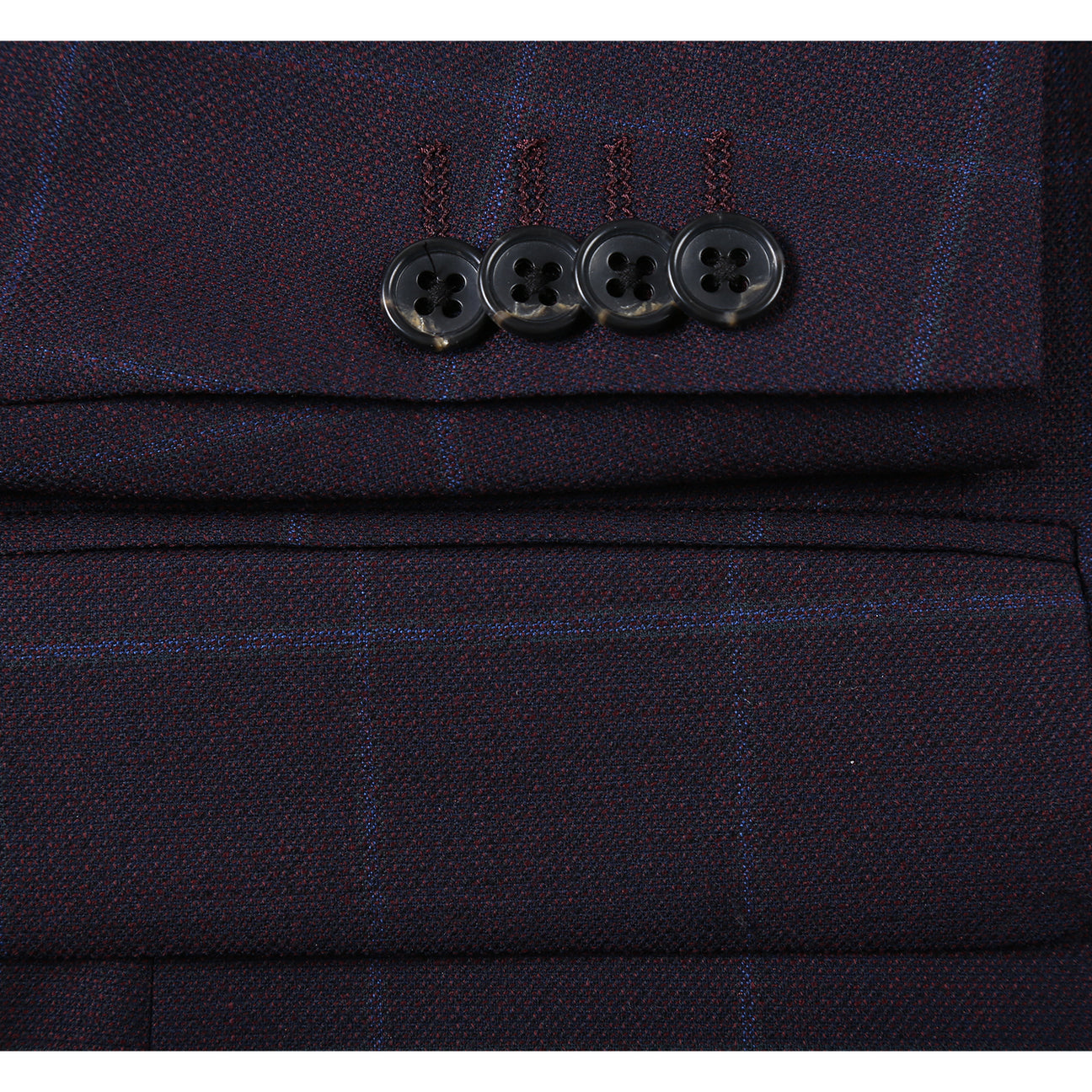 The Renoir Alessandro Vitello New Slim Fit Wool Midnight Blue Blazer 565-11 is displayed on a mannequin with a white dress shirt, red polka dot tie, and patterned pocket square.