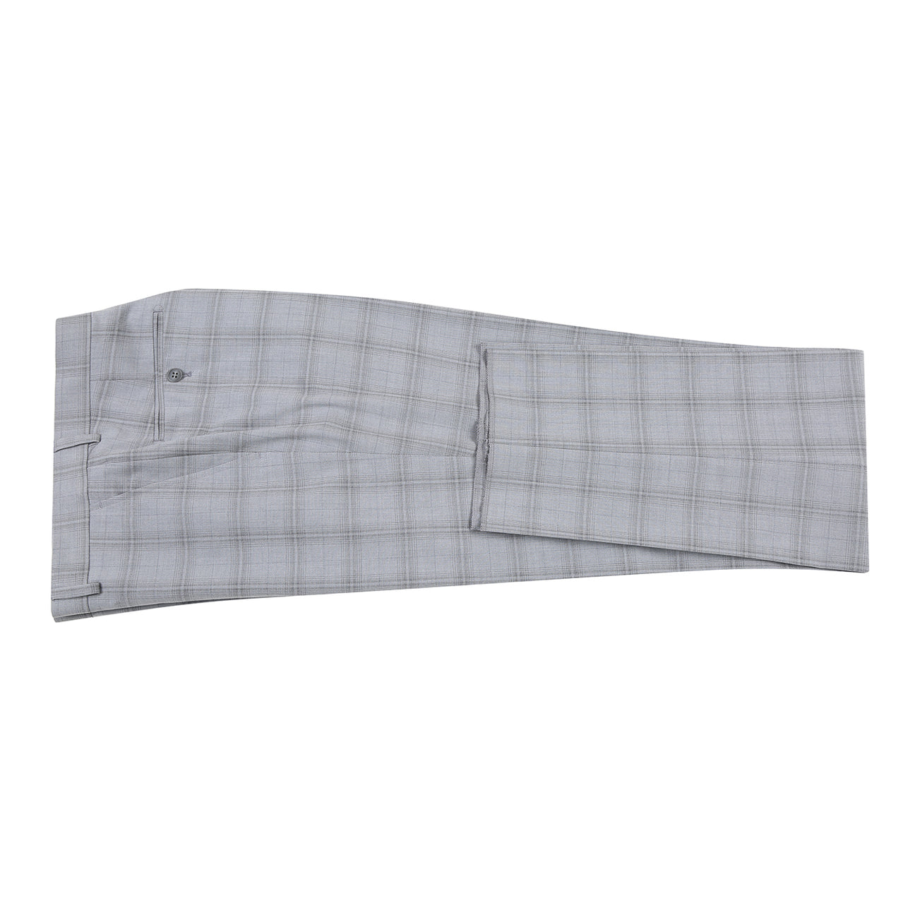 The Alessandro Vitello by Renoir Light Gray Classic Fit Suit (293-33), featuring a men's two-button jacket with notch lapels, is styled with a white dress shirt and patterned orange tie on a mannequin.