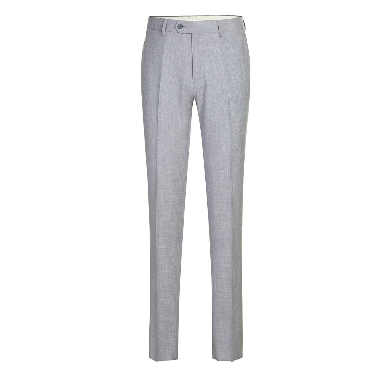 The ENGLISH LAUNDRY Light Gray Suit 32-02-002EL by English Laundry features notched lapels, two front flap pockets, a single button closure, and a blue and white floral patterned inner lining.