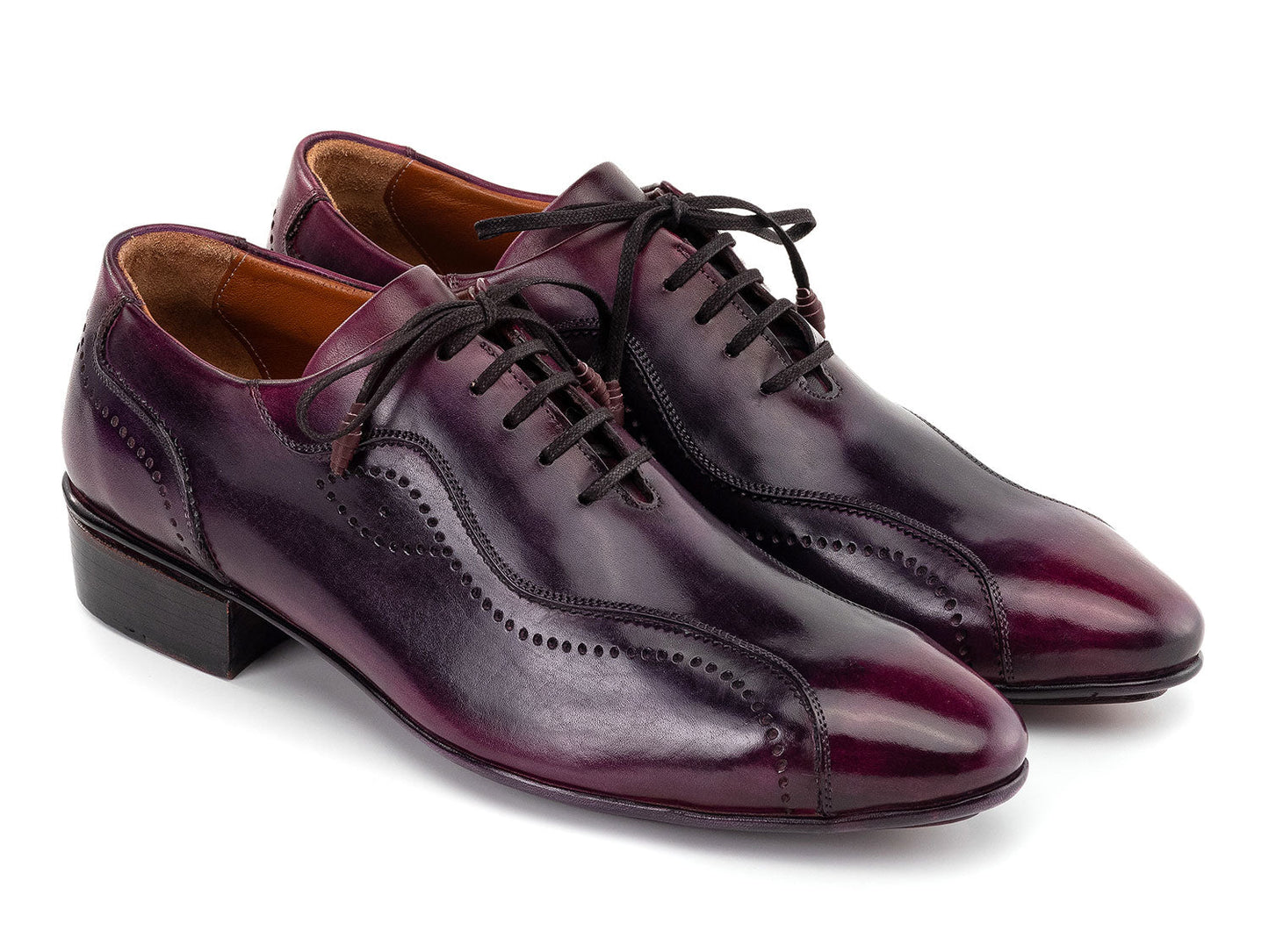 The Paul Parkman Handmade Lace-Up Casual Shoes For Men Purple Burnished (84654-PRP) are shown on a white background.