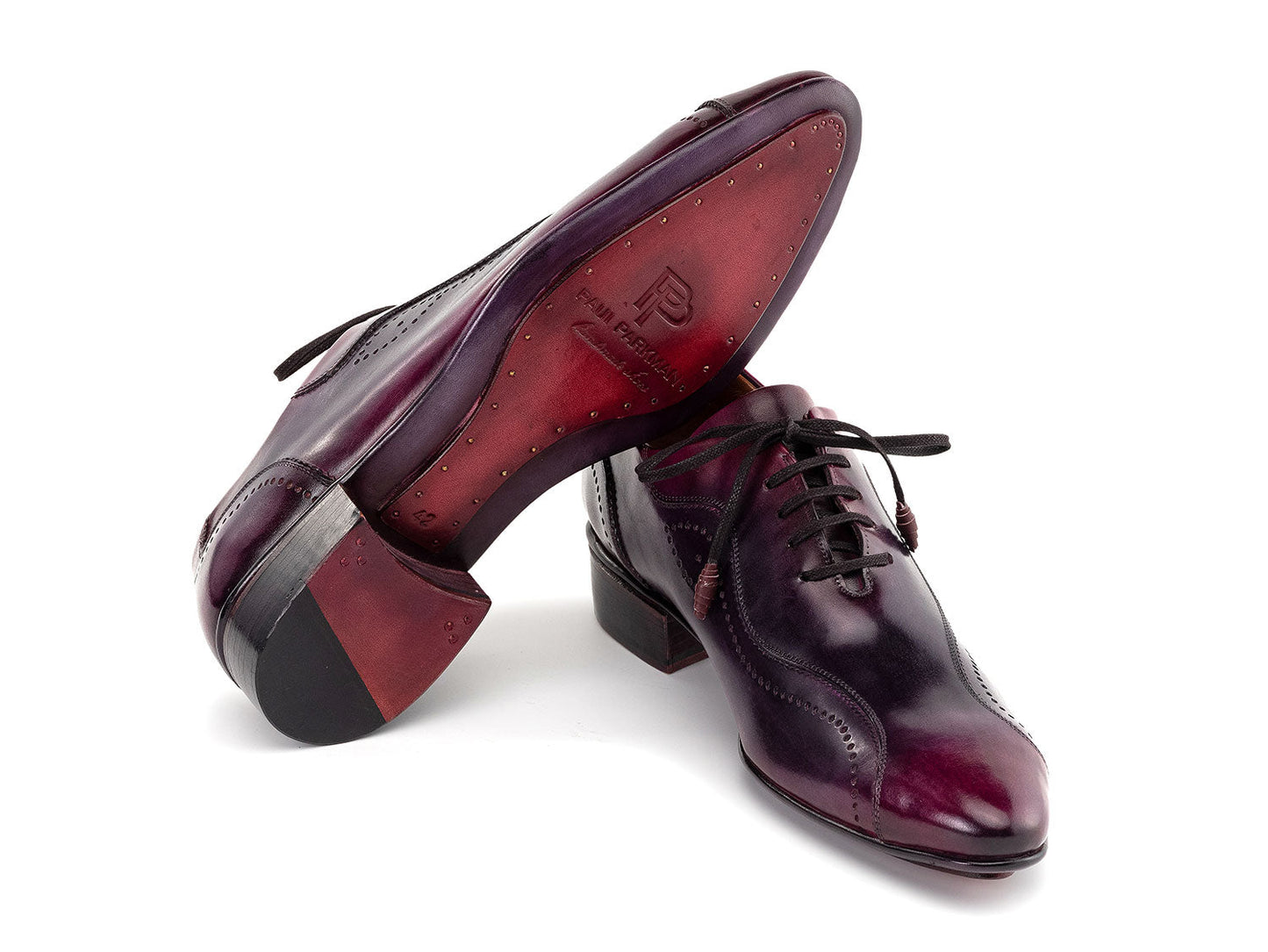 The Paul Parkman Handmade Lace-Up Casual Shoes For Men Purple Burnished (84654-PRP) are shown on a white background.