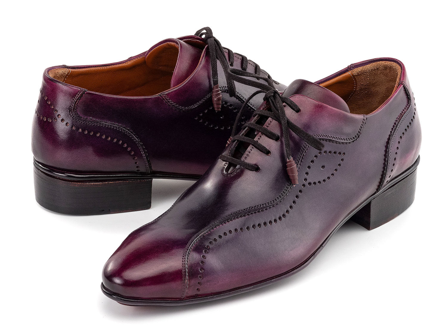 The Paul Parkman Handmade Lace-Up Casual Shoes For Men Purple Burnished (84654-PRP) are shown on a white background.