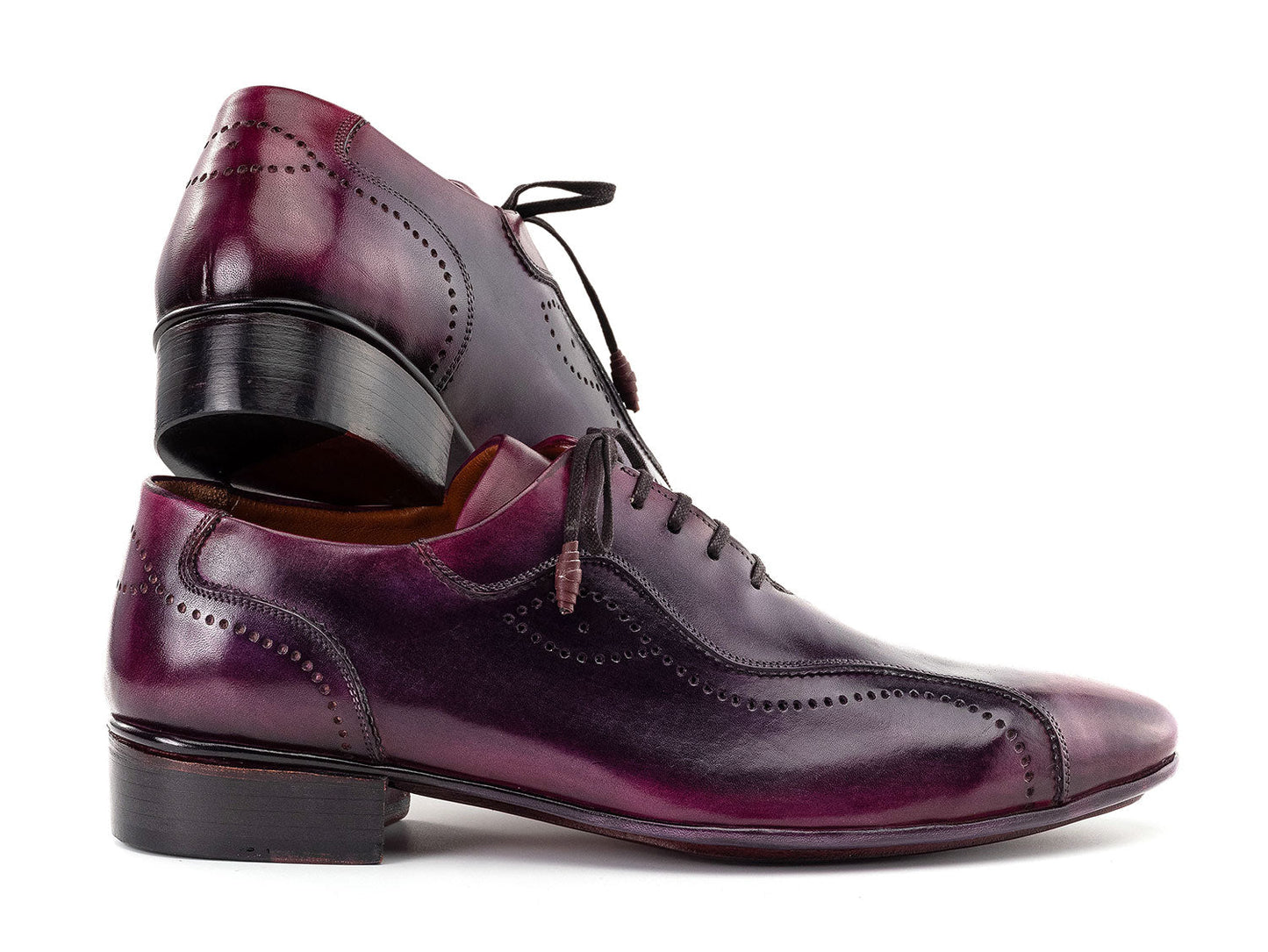 The Paul Parkman Handmade Lace-Up Casual Shoes For Men Purple Burnished (84654-PRP) are shown on a white background.