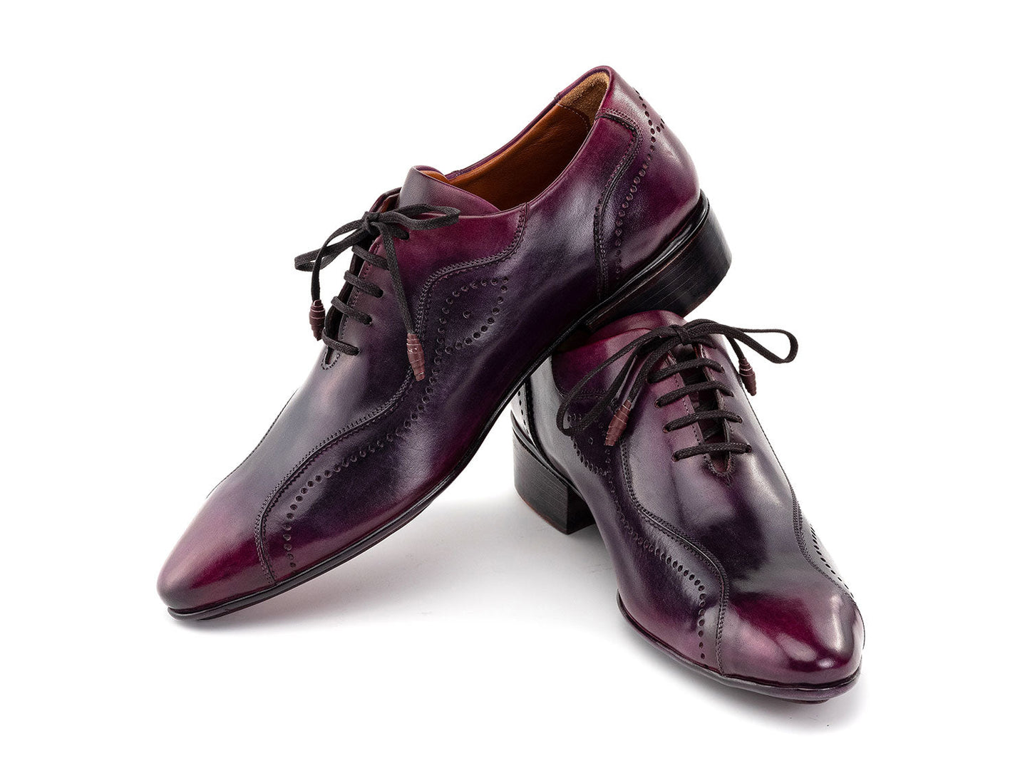 The Paul Parkman Handmade Lace-Up Casual Shoes For Men Purple Burnished (84654-PRP) are shown on a white background.