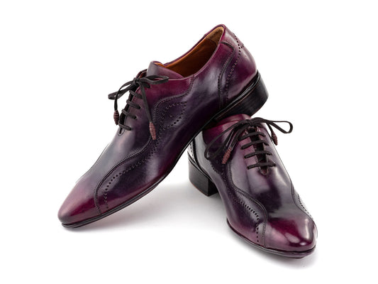 The Paul Parkman Handmade Lace-Up Casual Shoes For Men Purple Burnished (84654-PRP) are shown on a white background.