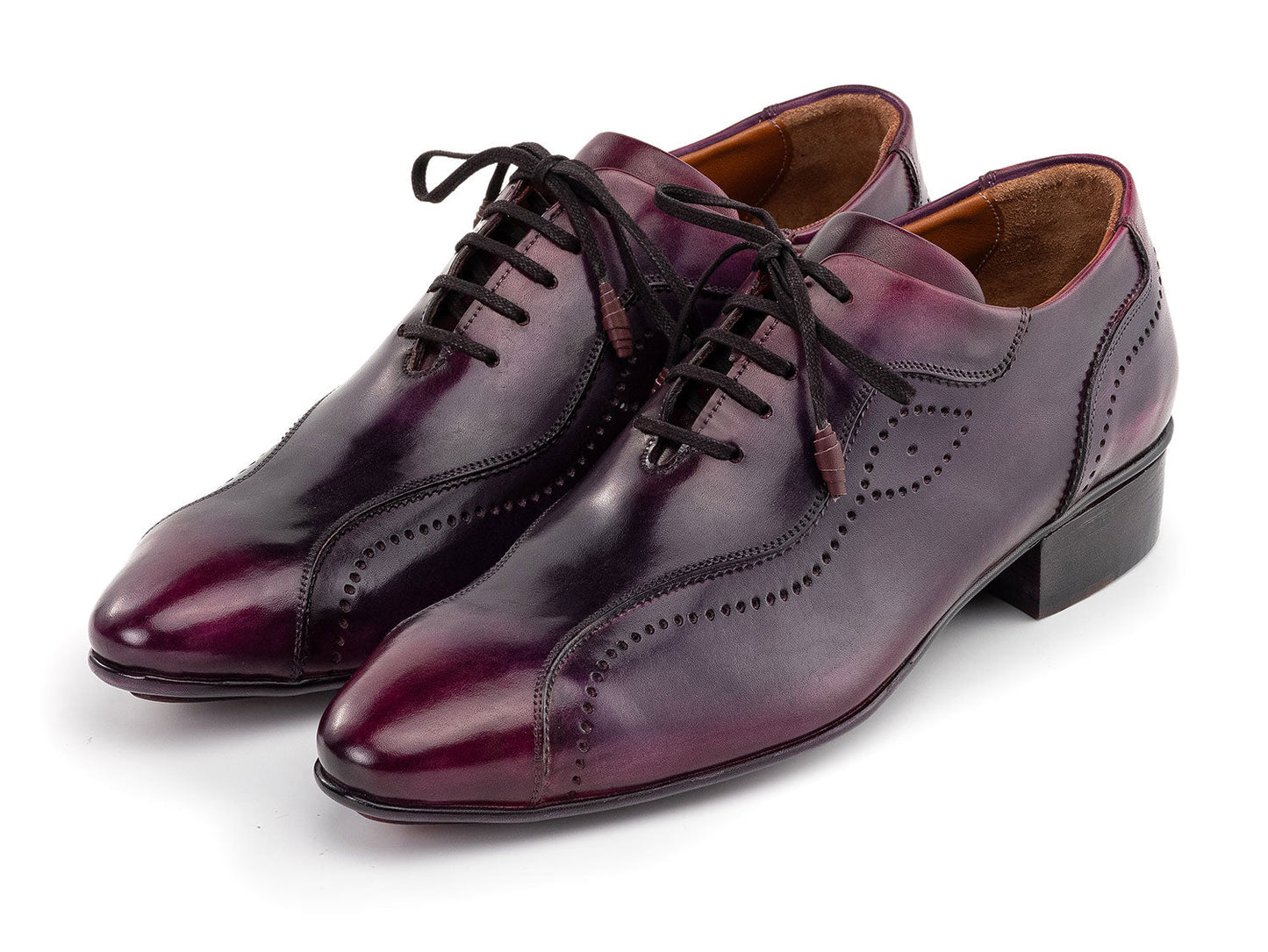 The Paul Parkman Handmade Lace-Up Casual Shoes For Men Purple Burnished (84654-PRP) are shown on a white background.
