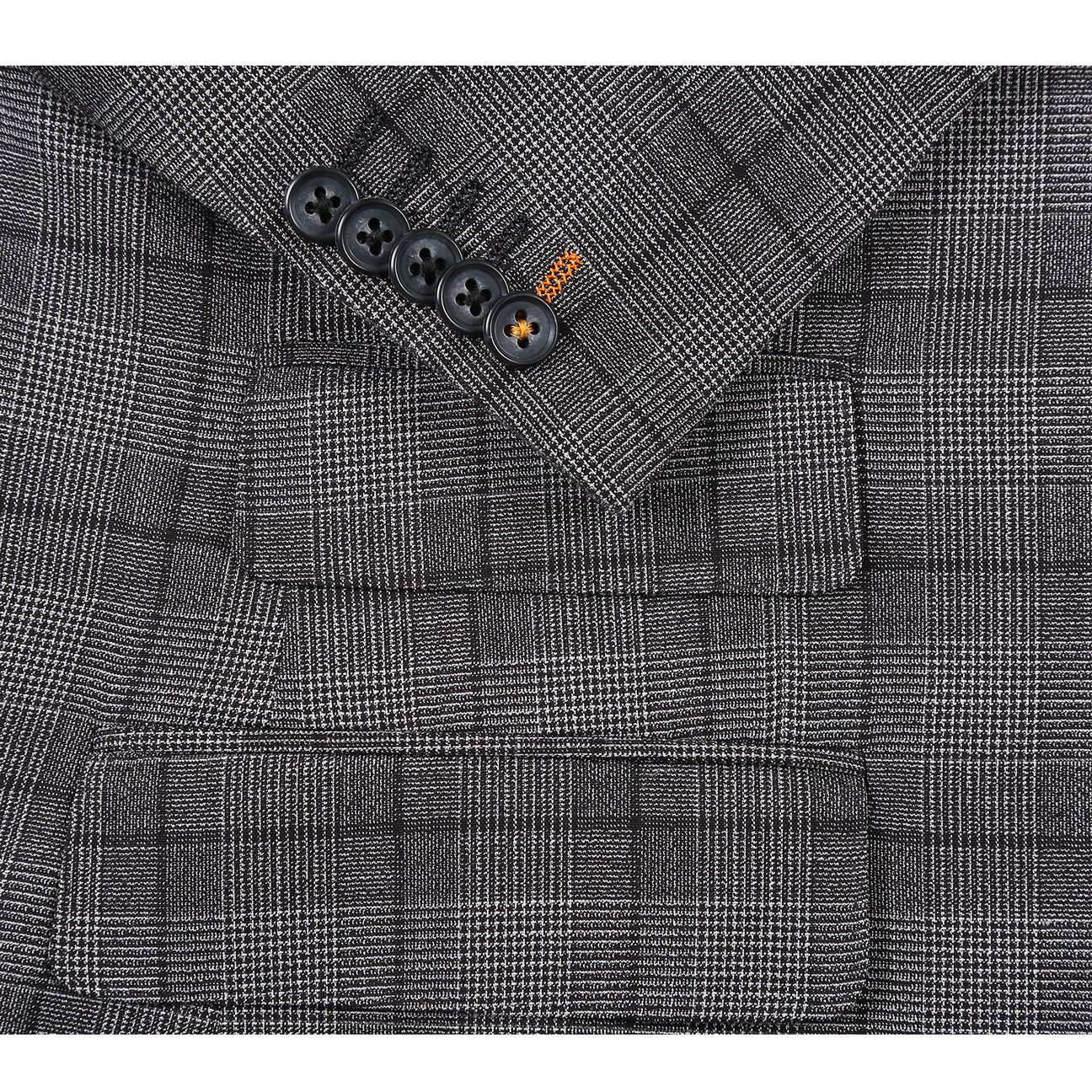 The ENGLISH LAUNDRY Gray Check Suit 22-60-002EL by English Laundry is displayed on a mannequin with a two-button closure, paired with a white dress shirt and a subtly patterned blue tie.