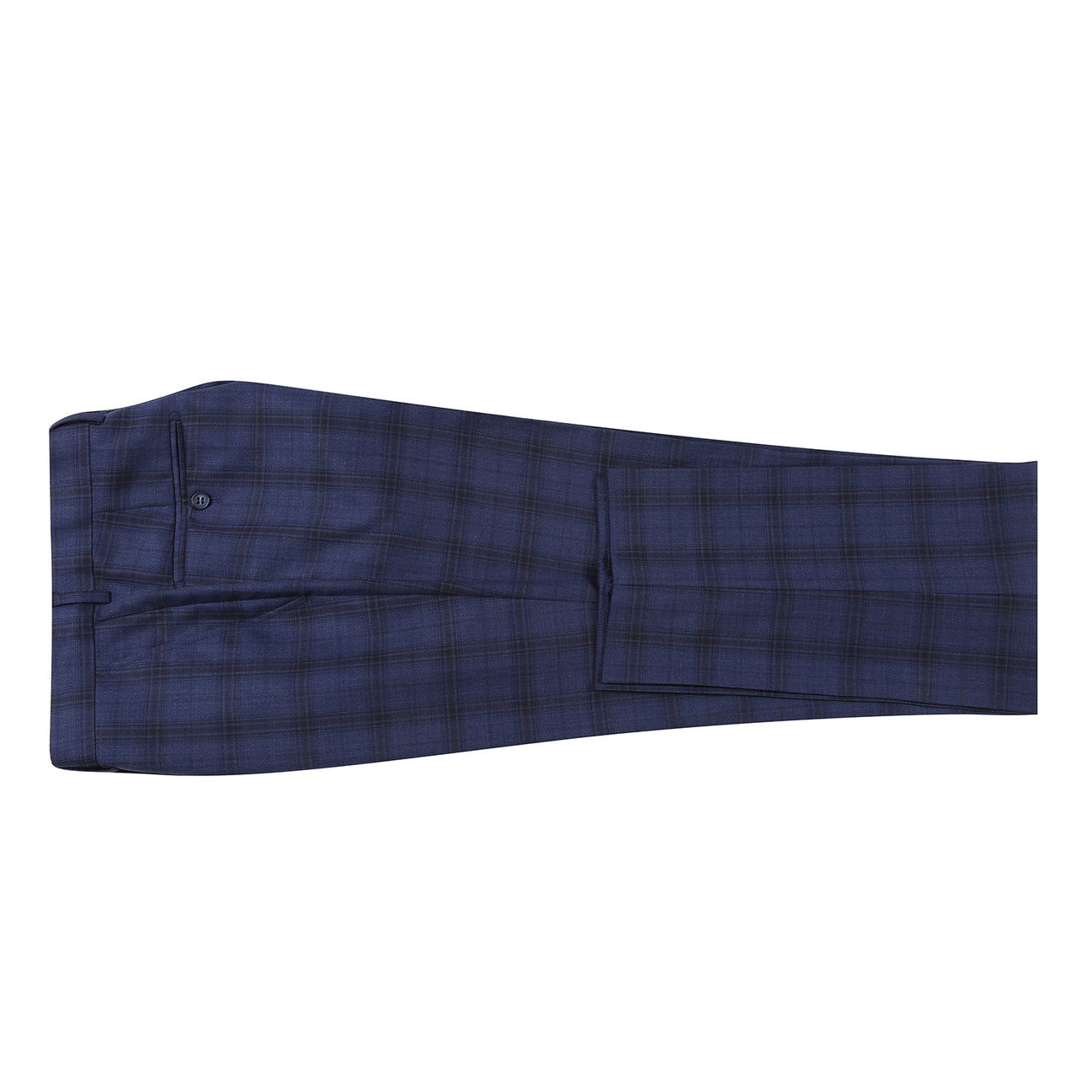 The Renoir Alessandro Vitello New Slim Fit Wool Navy Suit 566-14 is displayed on a mannequin, paired with a white dress shirt and dark patterned tie.