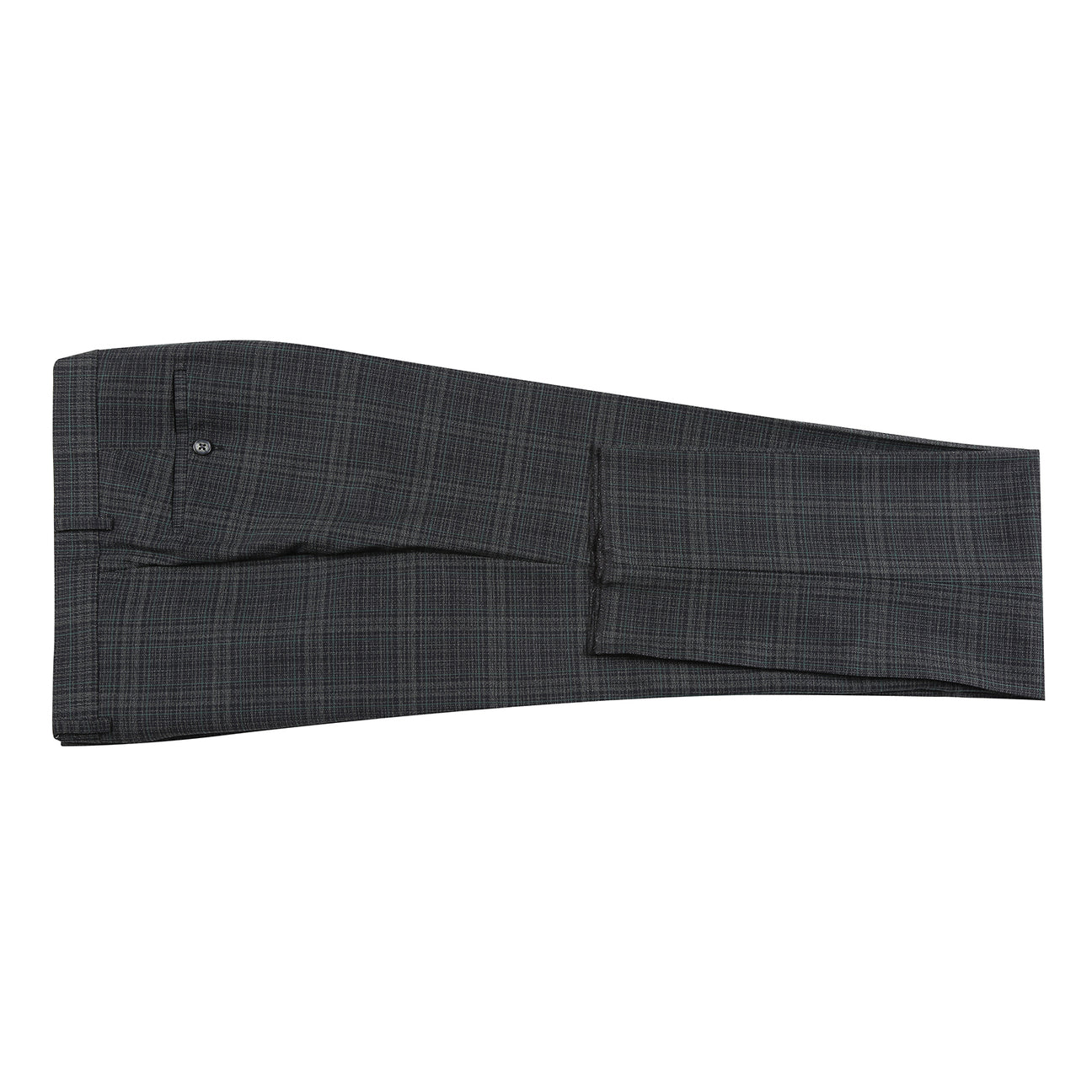 The ENGLISH LAUNDRY 2pc Suit Green 32-24-001EL by English Laundry is a dark plaid men's blazer featuring notch lapels, two-button closure, flap pockets, and a green tropical leaf print lining.