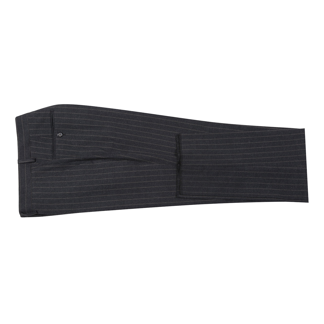 The Alessandro Vitello by Renoir New Slim Fit Suit 293-55 showcases a dark pinstripe, single-breasted jacket with notch lapels and side vents, paired with matching flat front pinstripe trousers.