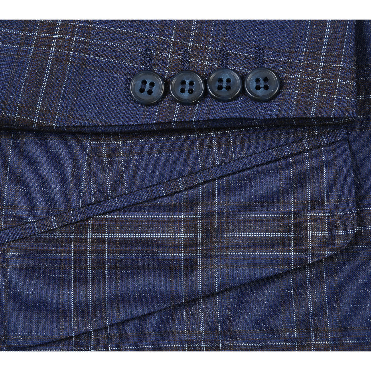 The Alessandro Vitello by Renoir Blue Slim Fit Side Vented Blazer 294-19, styled with a white shirt and purple polka dot tie, is elegantly displayed on a mannequin.