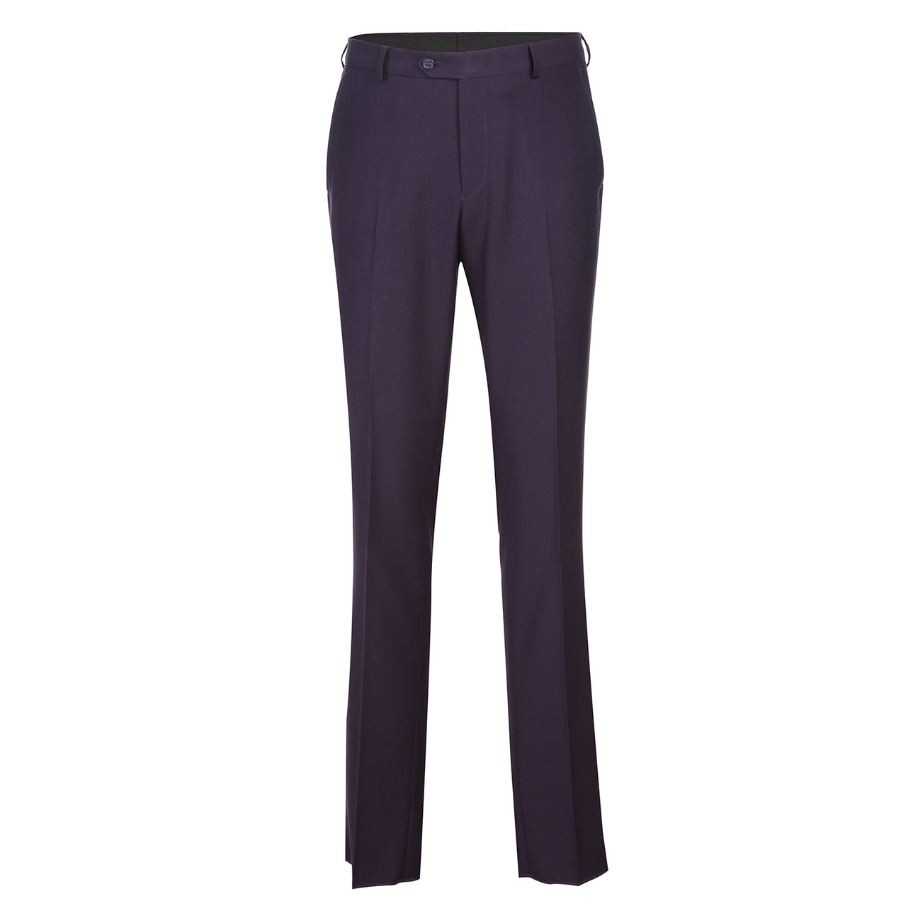 The Alessandro Vitello by Renoir 2-piece purple slim fit suit (201-14) features a single-breasted notch lapel, shown on a mannequin with a white shirt and striped tie.