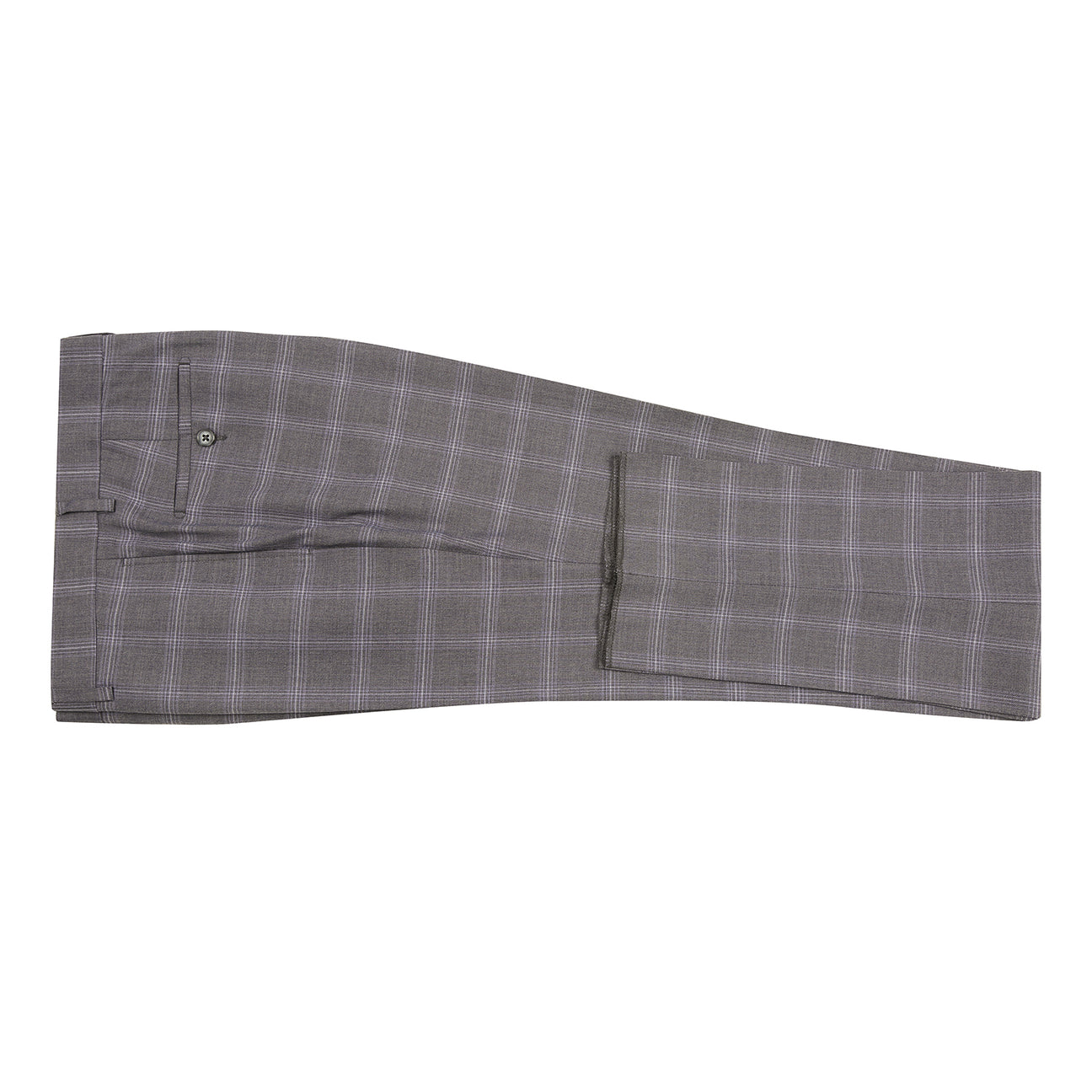 The ENGLISH LAUNDRY Grey Check Suit 12-55-095EL by English Laundry is a slim fit gray plaid blazer with notch lapels, two front flap pockets, and a colorful floral inner lining, shown on a white background.