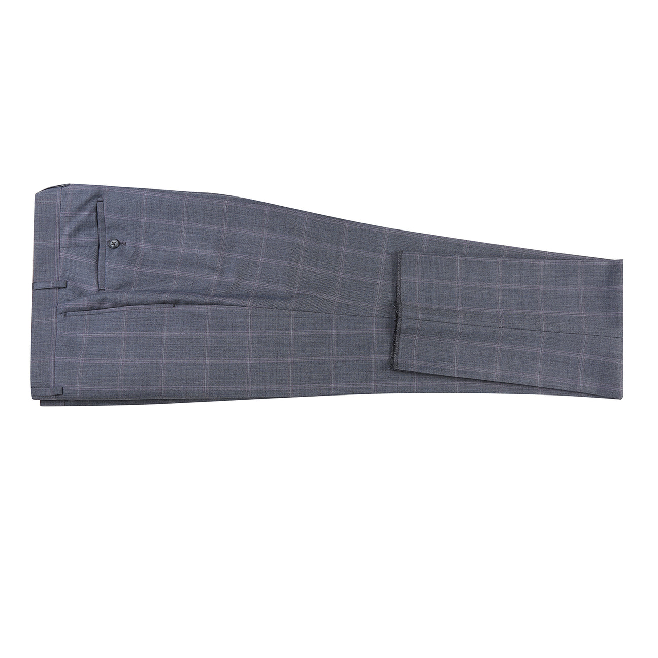 The ENGLISH LAUNDRY Grey Wool Suit EL92-52-093 by English Laundry is shown on a headless mannequin, featuring a gray plaid wool jacket with two-button closure over a white dress shirt and blue patterned tie.