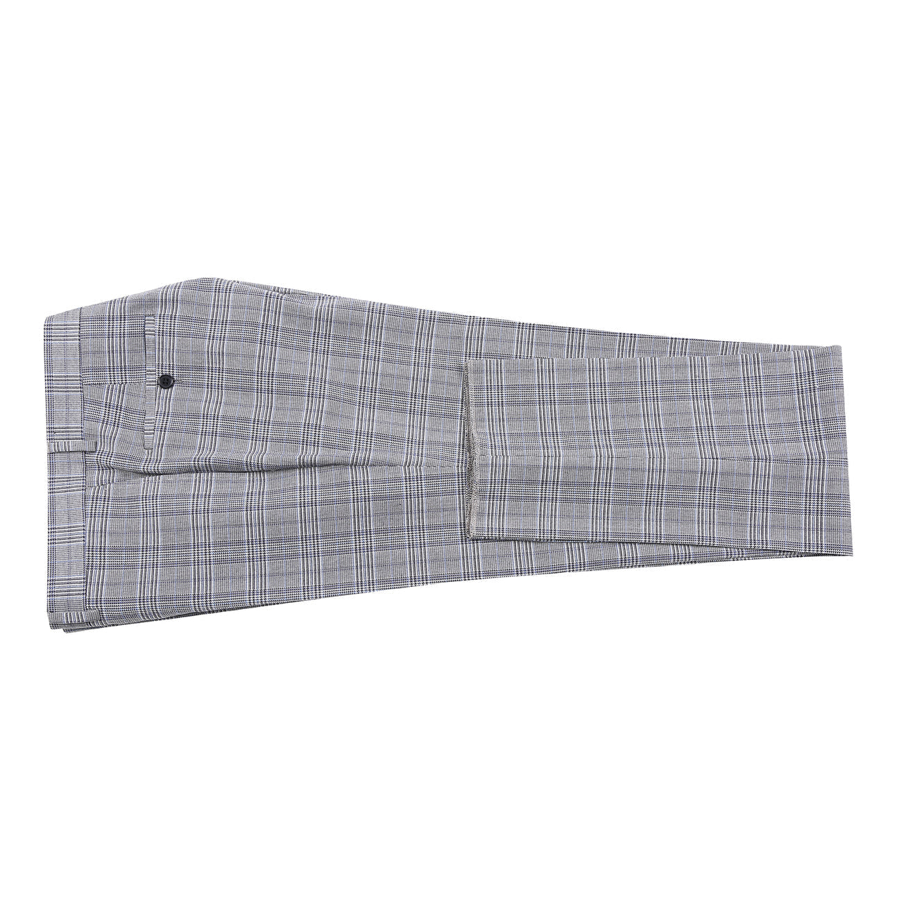 English Laundry 2pc Suit Light Gray 32-50-002EL: Men’s slim-fit single-breasted grey plaid blazer with two-button closure, two front pockets, and a blue patterned lining—versatile for any modern wardrobe. Displayed on a white background.
