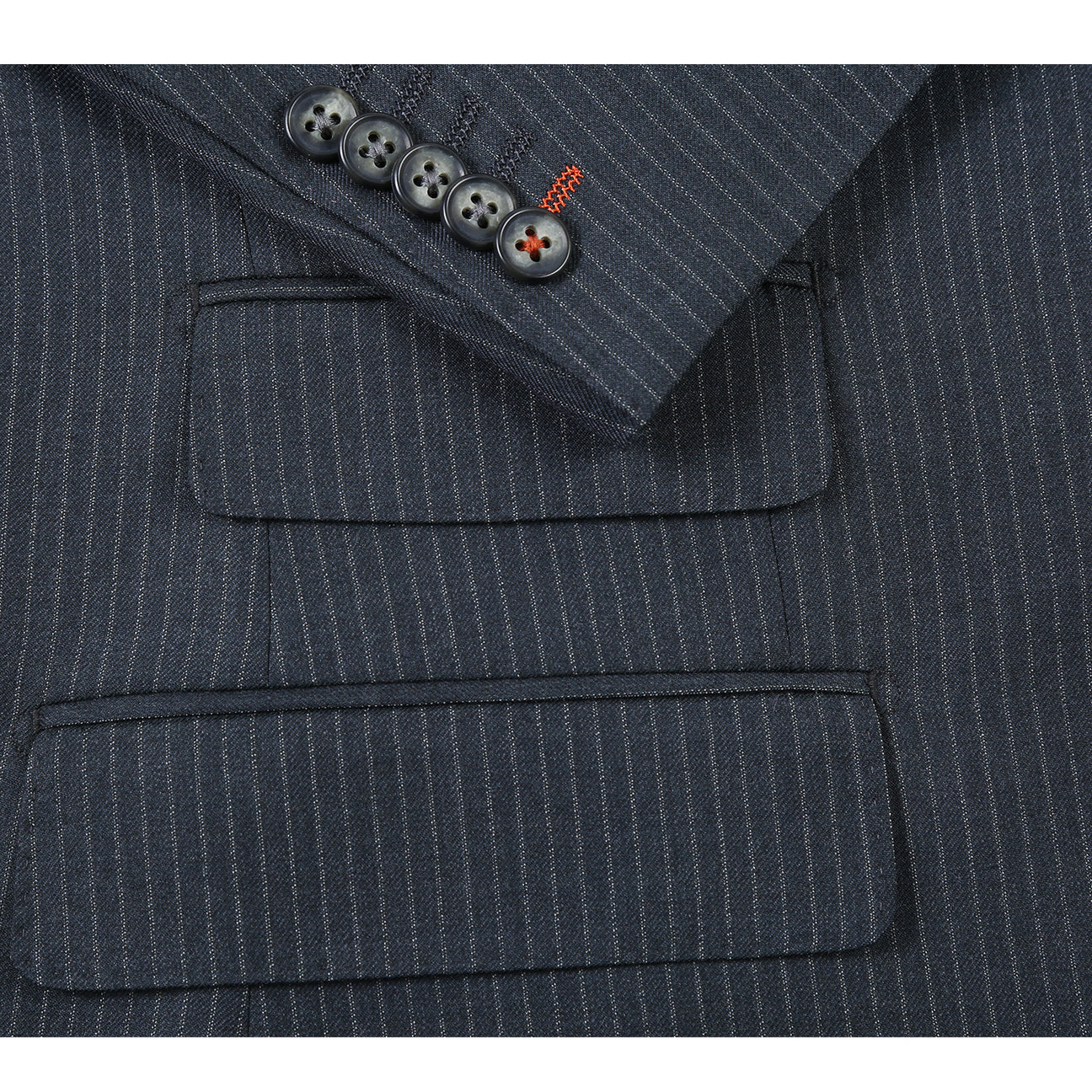 The ENGLISH LAUNDRY Black Stripe Suit EL12-33-341 by English Laundry is shown on a headless mannequin, styled with a white dress shirt and striped tie against a plain background.