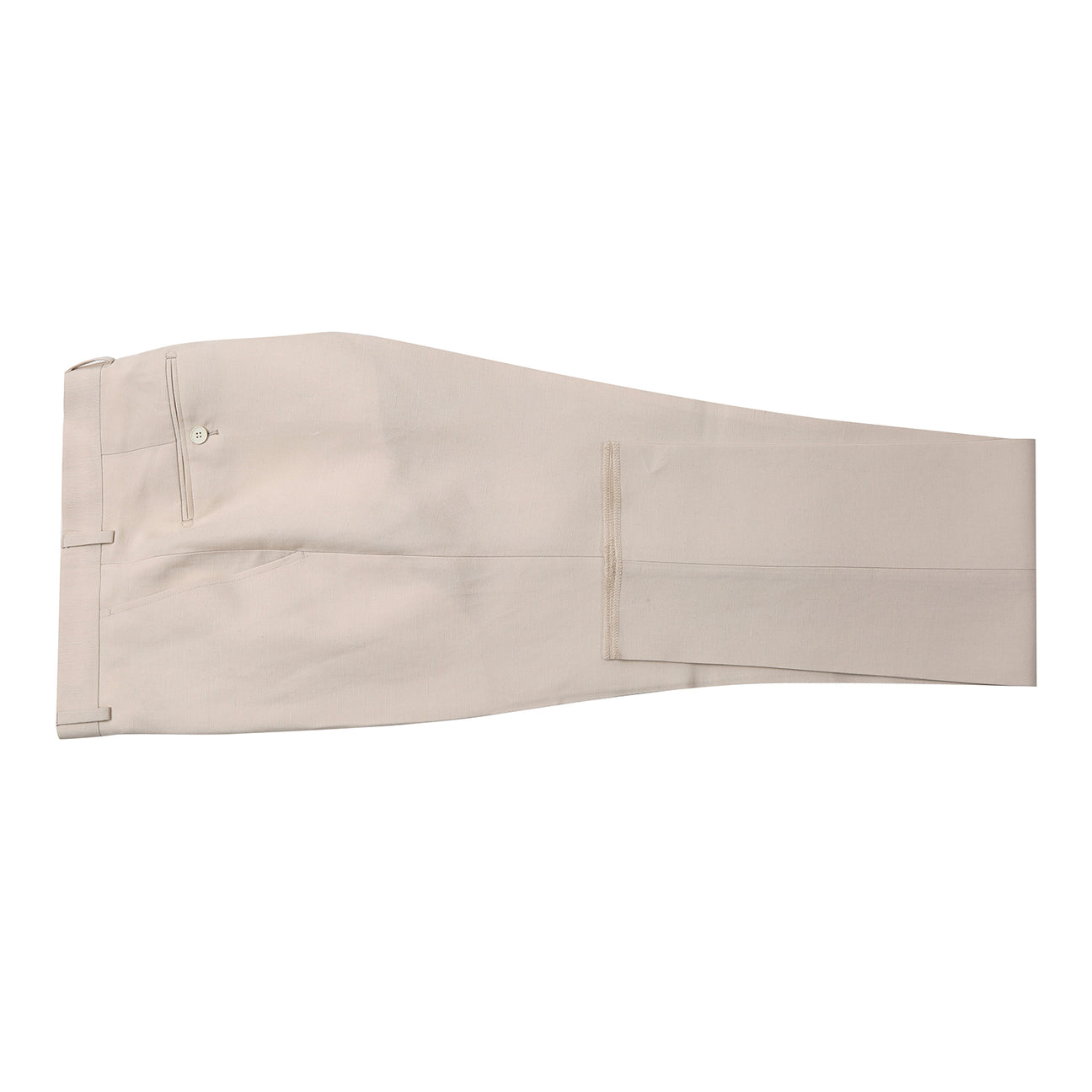 The Alessandro Vitello by Renoir 2-Piece New Slim Fit Suit in Tan is displayed on a mannequin, paired with a white shirt and blue tie, showcasing its sleek two-button closure.