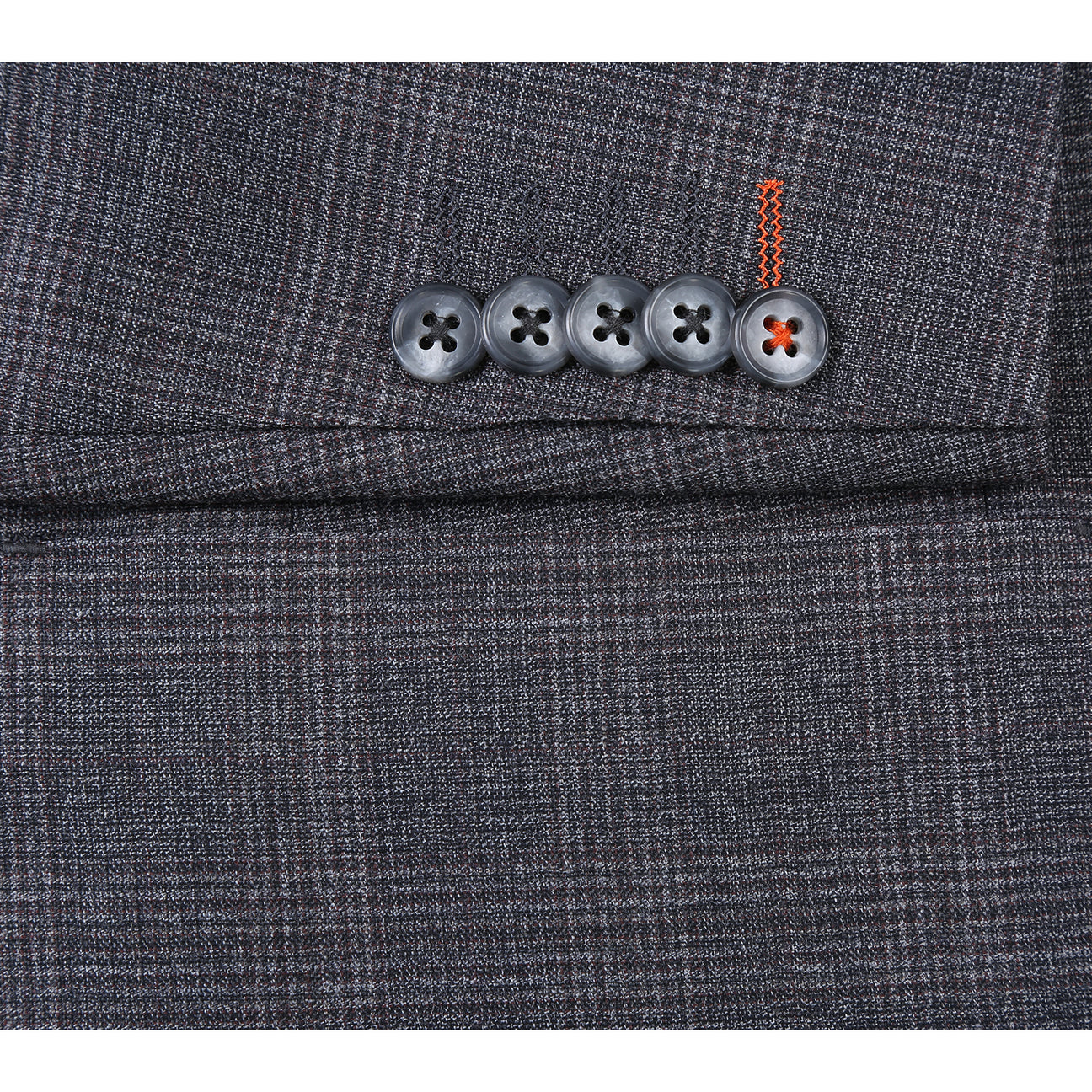 The ENGLISH LAUNDRY Dark Gray Check Suit EL12-57-095 by English Laundry is displayed on a mannequin, styled with a white dress shirt and a red patterned tie.