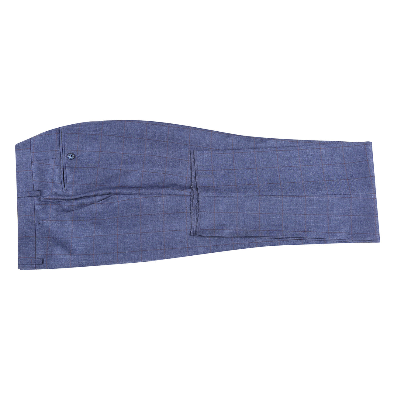 The Alessandro Vitello by Renoir Classic Fit Suit 293-56 features a blue side-vented jacket with a 3-inch notch lapel, flat front pants, four cuff buttons, plus fabric, stitching, and brand label close-ups from Renoir.