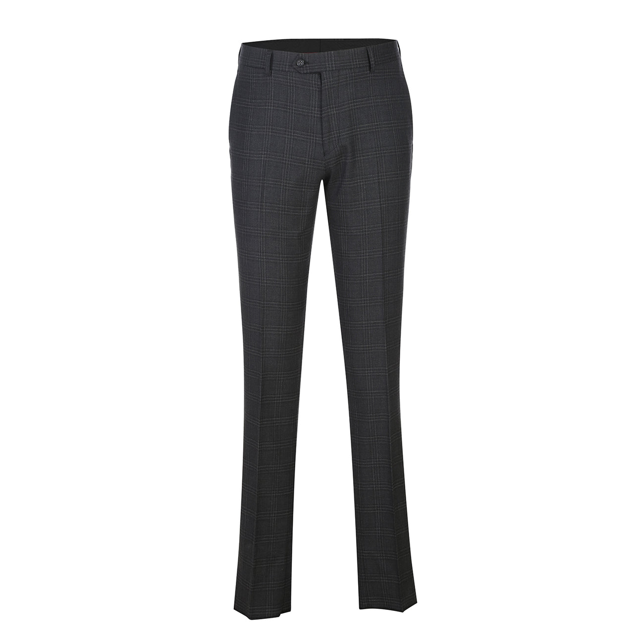 The ENGLISH LAUNDRY Dark Gray Check Suit EL12-58-095 by English Laundry is shown on a mannequin, styled with a white dress shirt and striped tie for a timeless men's suit ensemble.