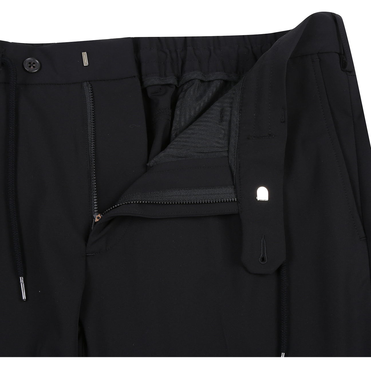 The Pellagio Men's Half Canvas Suit Black PS25-16, a slim fit single-breasted jacket with notch lapels, is shown over a white shirt and maroon patterned tie on a mannequin against a white background.