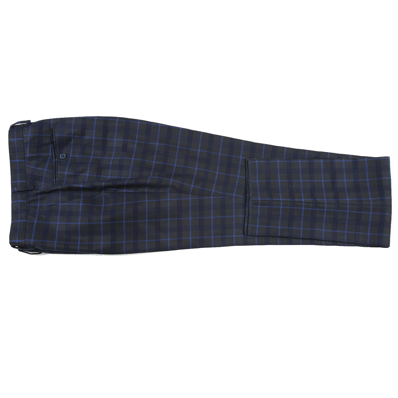 The Renoir Alessandro Vitello Blue Slim Fit Checked Suit (Blue 293-27) is displayed on a headless mannequin, paired with a white dress shirt and blue-striped tie.