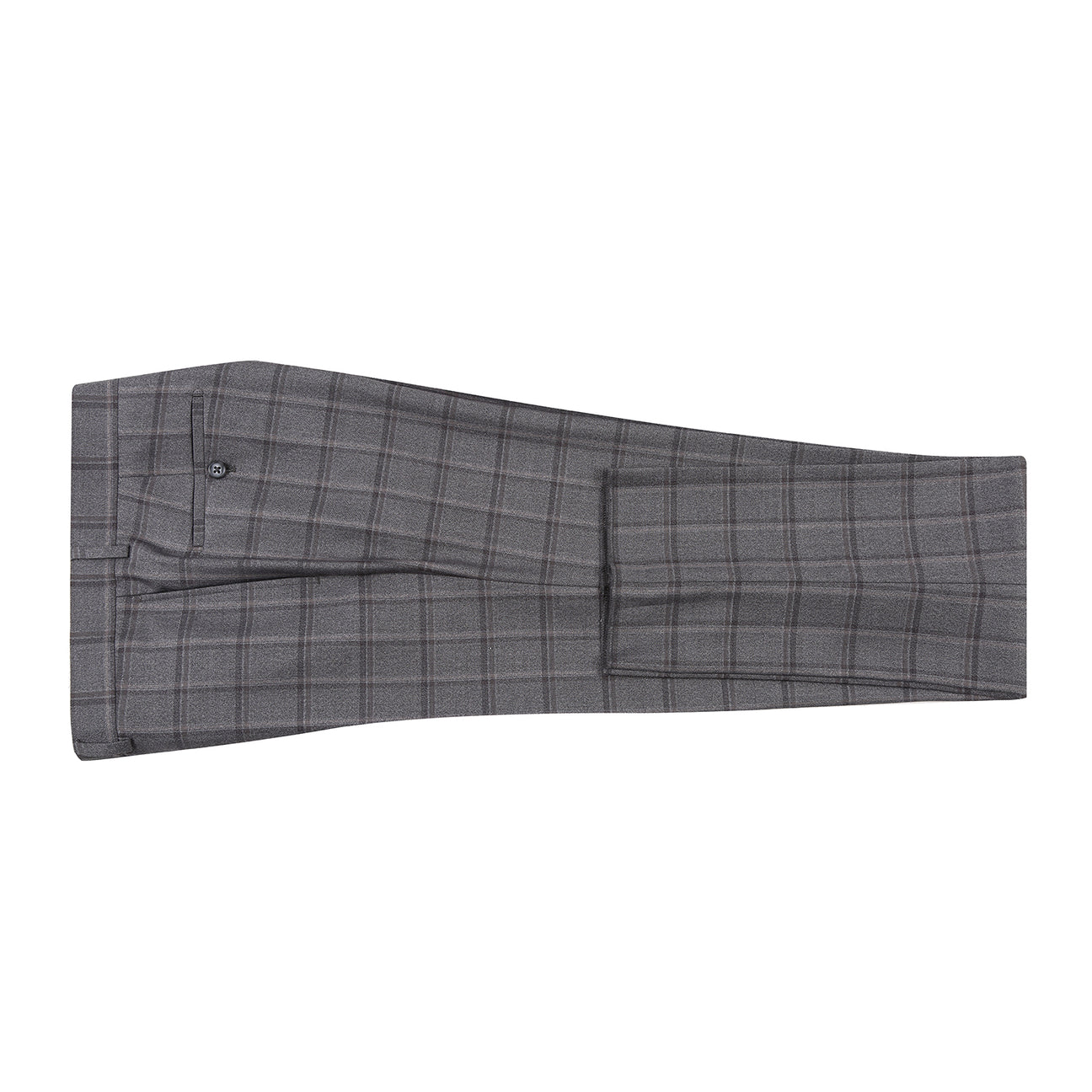 The English Laundry Double-breasted Gray Check Suit 22-50-092EL features peak lapels, matching buttons, and flap pockets, styled with a white dress shirt and red patterned tie for timeless men's formalwear.