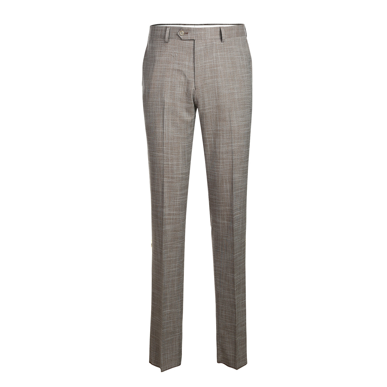 The ENGLISH LAUNDRY Brown Check Suit 22-18-652EL by English Laundry is a slim fit blazer with notch lapels, two-button closure, and patch pockets, shown over a white dress shirt and blue striped tie on a mannequin.