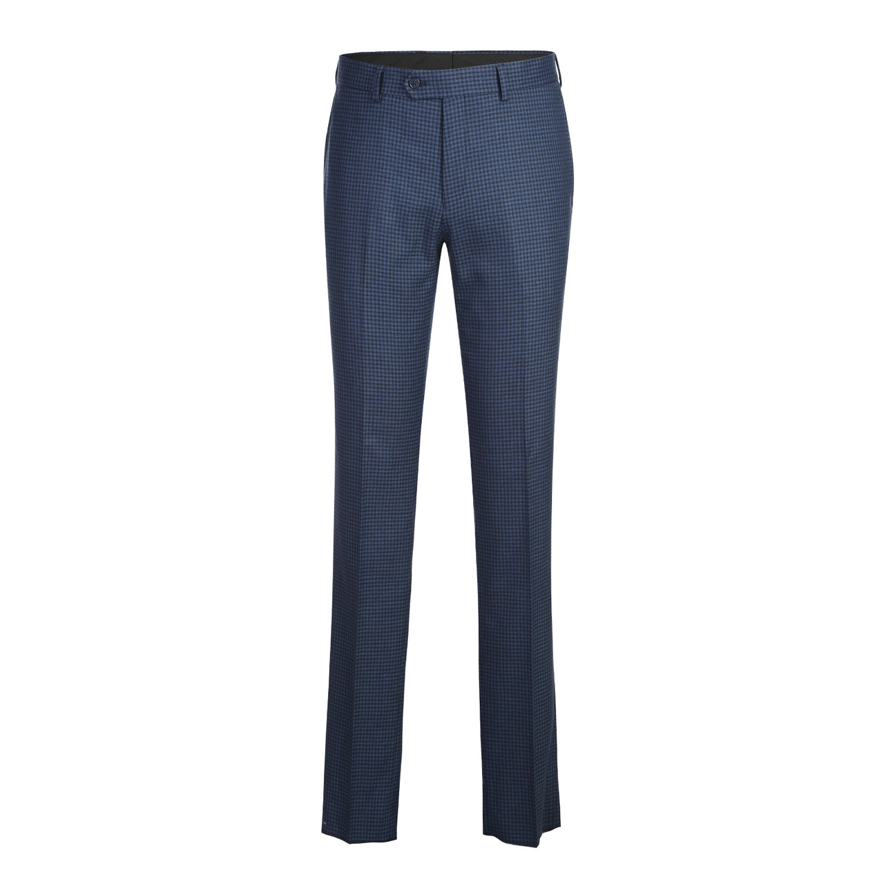 The ENGLISH LAUNDRY Navy Check Suit 22-10-412EL by English Laundry is a slim fit jacket with a two-button closure, styled with a white dress shirt and red patterned tie on a headless mannequin.