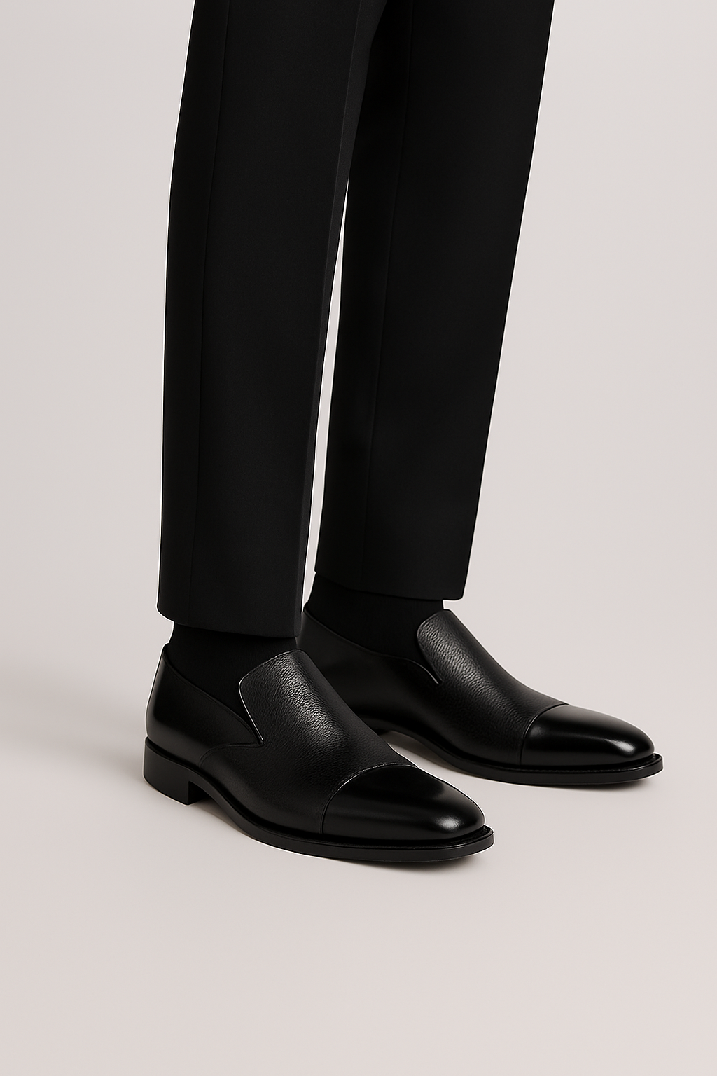 The BELVEDERE Andreo is a black slip-on dress shoe with a low heel and textured genuine Italian deerskin/calf leather upper, shown in side profile on a white background.