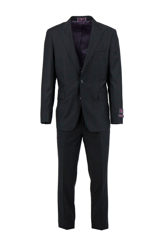 The Tiglio Luxe Black Barbaresco TIG1001 is a slim fit pure wool men’s suit featuring a single-breasted jacket and matching trousers—timeless, tailored luxury in classic black.