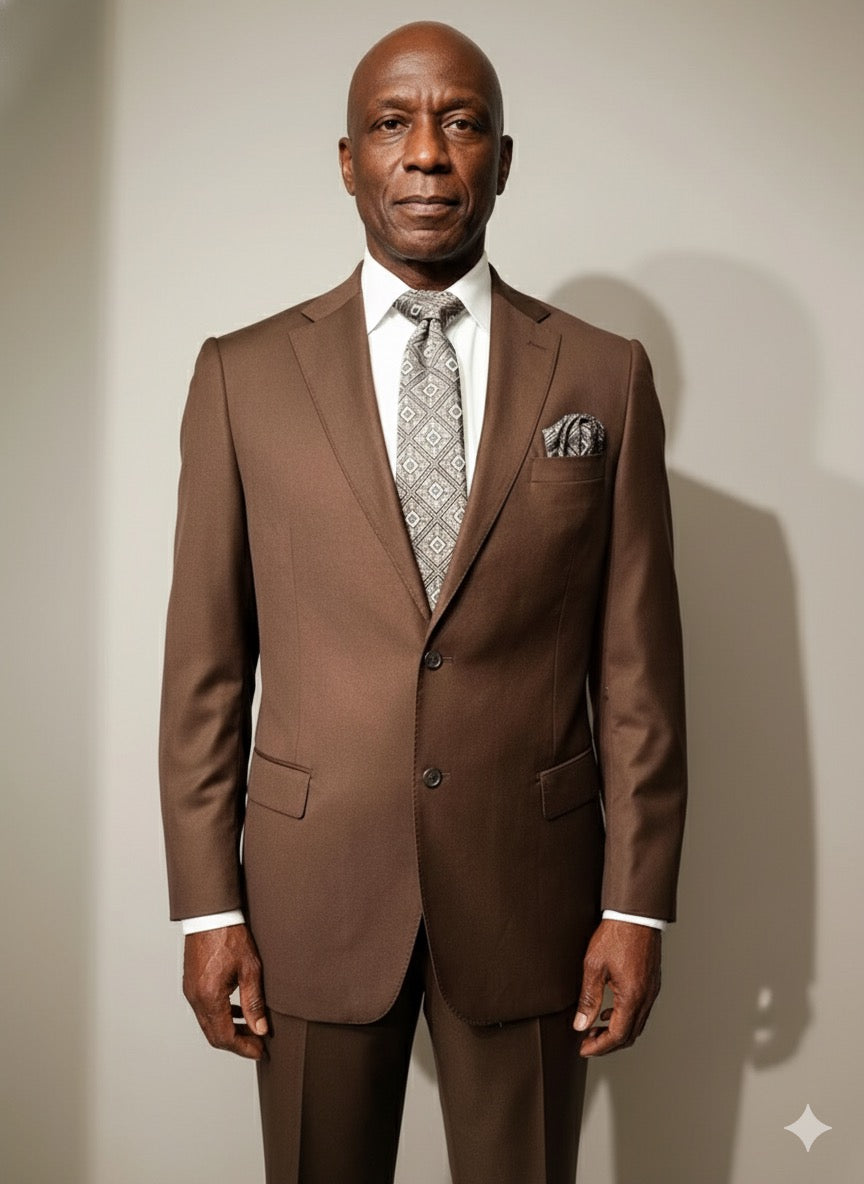 Mannequin dressed in the Cavellini Uomo Dolcetto MODERN FIT Suit 6667/39 by CAVELLI, featuring a slim, modern fit with a patterned tie and matching pocket square, showcased against a plain background for lightweight comfort.