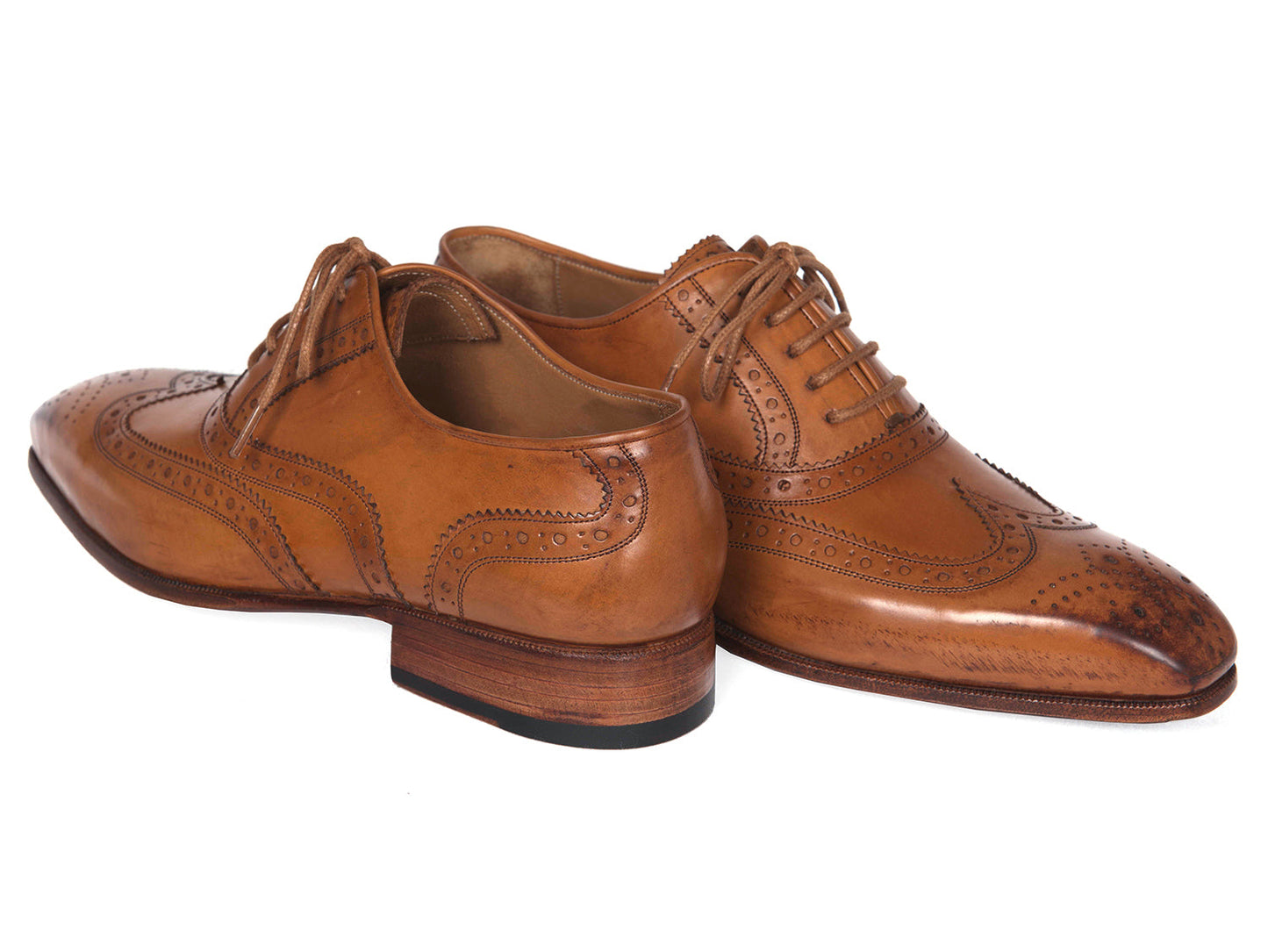 Paul Parkman Wingtip Oxfords Cognac - 5447-CGN: Men's brown hand-burnished leather shoes with brogue details and laces, by Paul Parkman, shown on a white background.