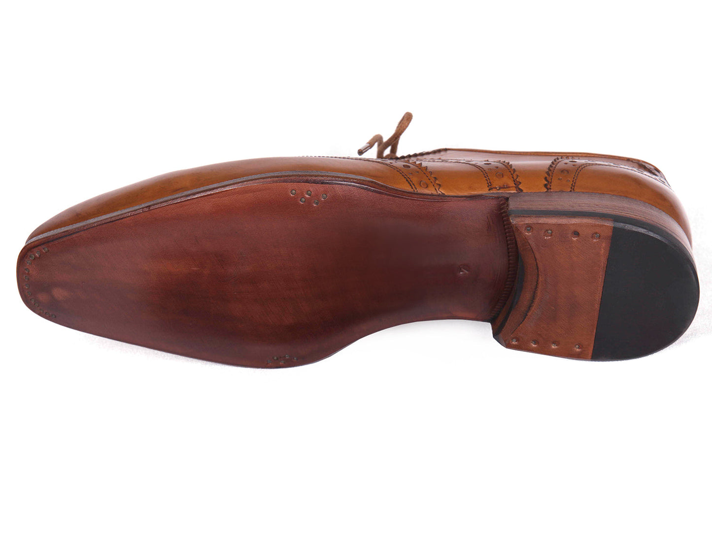 Paul Parkman Wingtip Oxfords Cognac - 5447-CGN: Men's brown hand-burnished leather shoes with brogue details and laces, by Paul Parkman, shown on a white background.