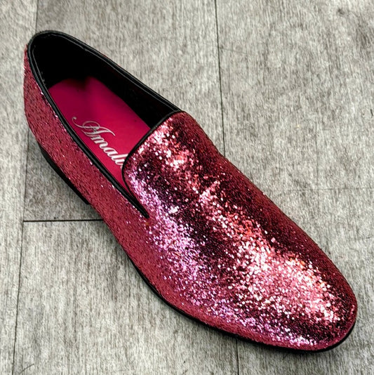 A single red formal dress shoe from UNIQUE DESIGN MENSWEAR, known as the Exclusive Formal Dress Shoe Red BARNES, rests elegantly on a gray wooden floor.