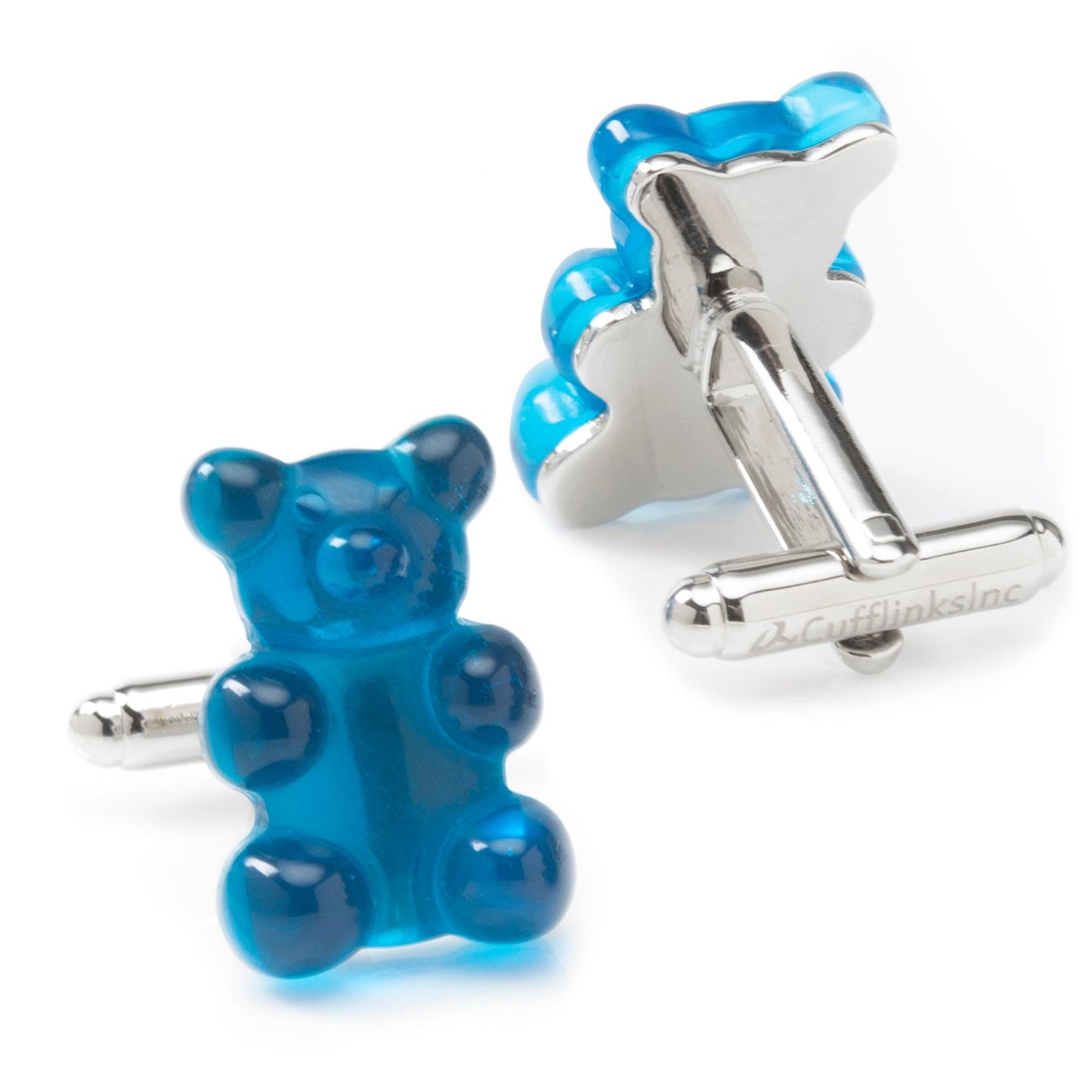 Brighten your style with the Blue Gummy Bear Cufflinks from Cufflinks.com—metallic cufflinks featuring whimsical blue gummy bear designs.