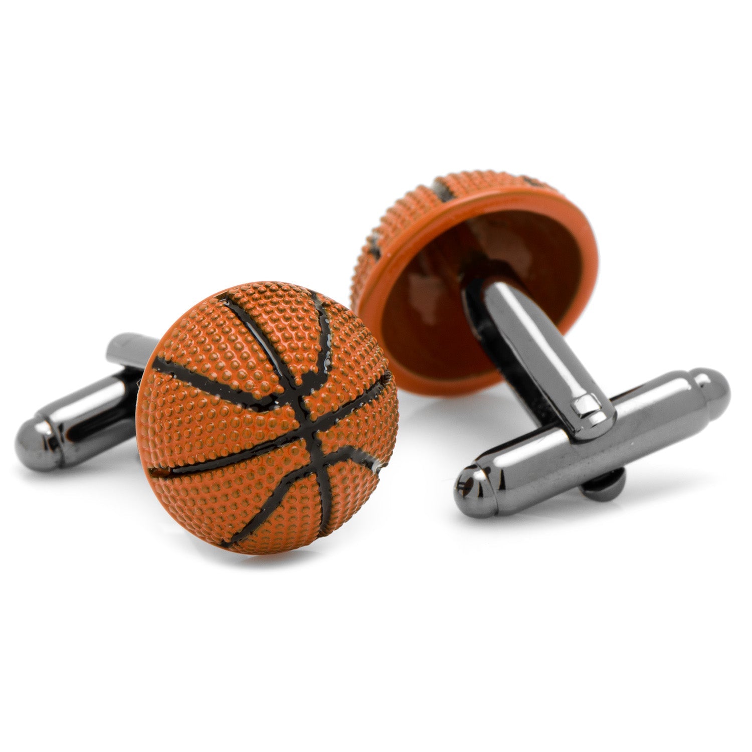 Basketball Cufflinks by Cufflinks.com feature a textured orange basketball design with black lines—perfect for any NBA fan.