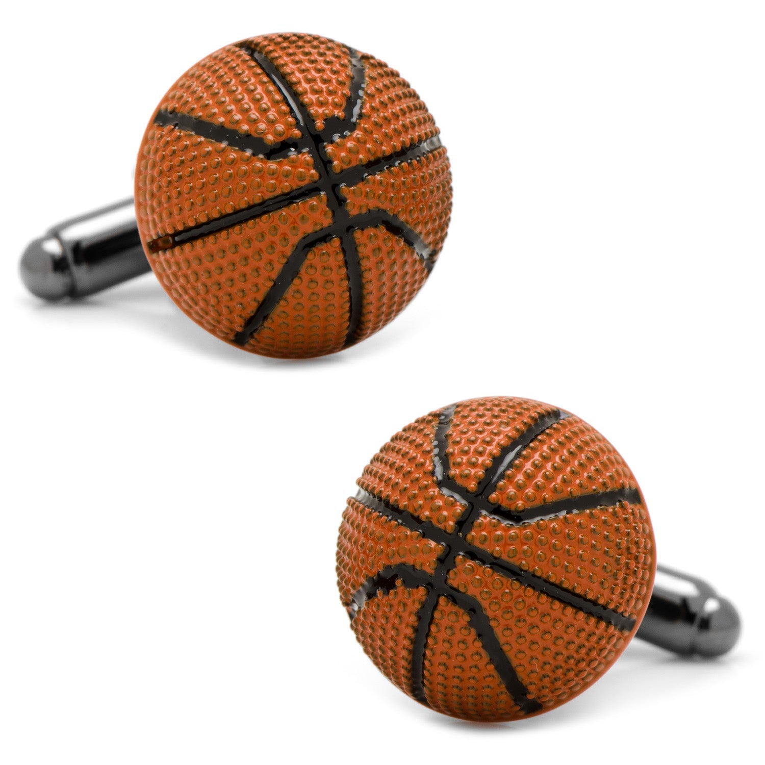 Basketball Cufflinks by Cufflinks.com feature a textured orange basketball design with black lines—perfect for any NBA fan.