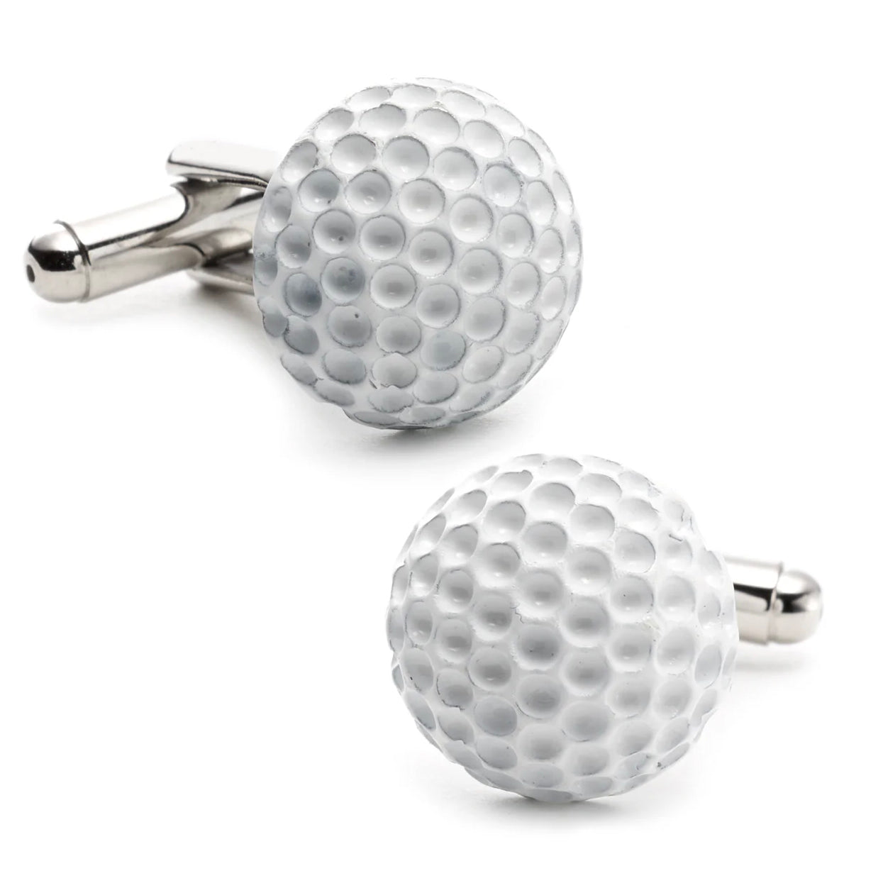 The Enamel Golf Ball Cufflinks by Cufflinks.com feature white, dimpled golf ball designs with silver-toned fastenings—an ideal gift for golfers on any occasion.