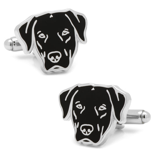 Black Labrador Cufflinks by Cufflinks.com feature black dog head shapes with white outlines on a white background—perfect gift for dog lovers.