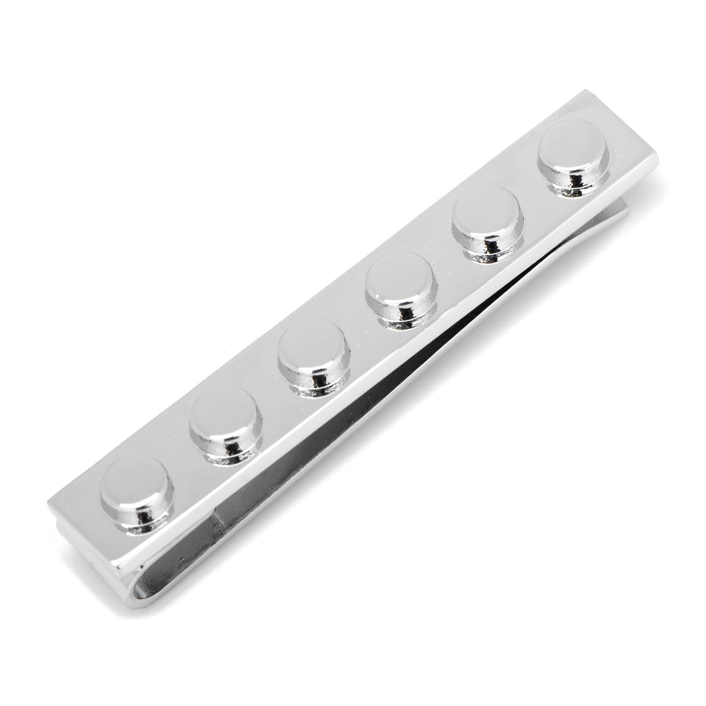 The Silver Building Block Tie Bar by Cufflinks.com features six raised circular studs, displayed against a white background—a must-have accessory for those who dress for success.