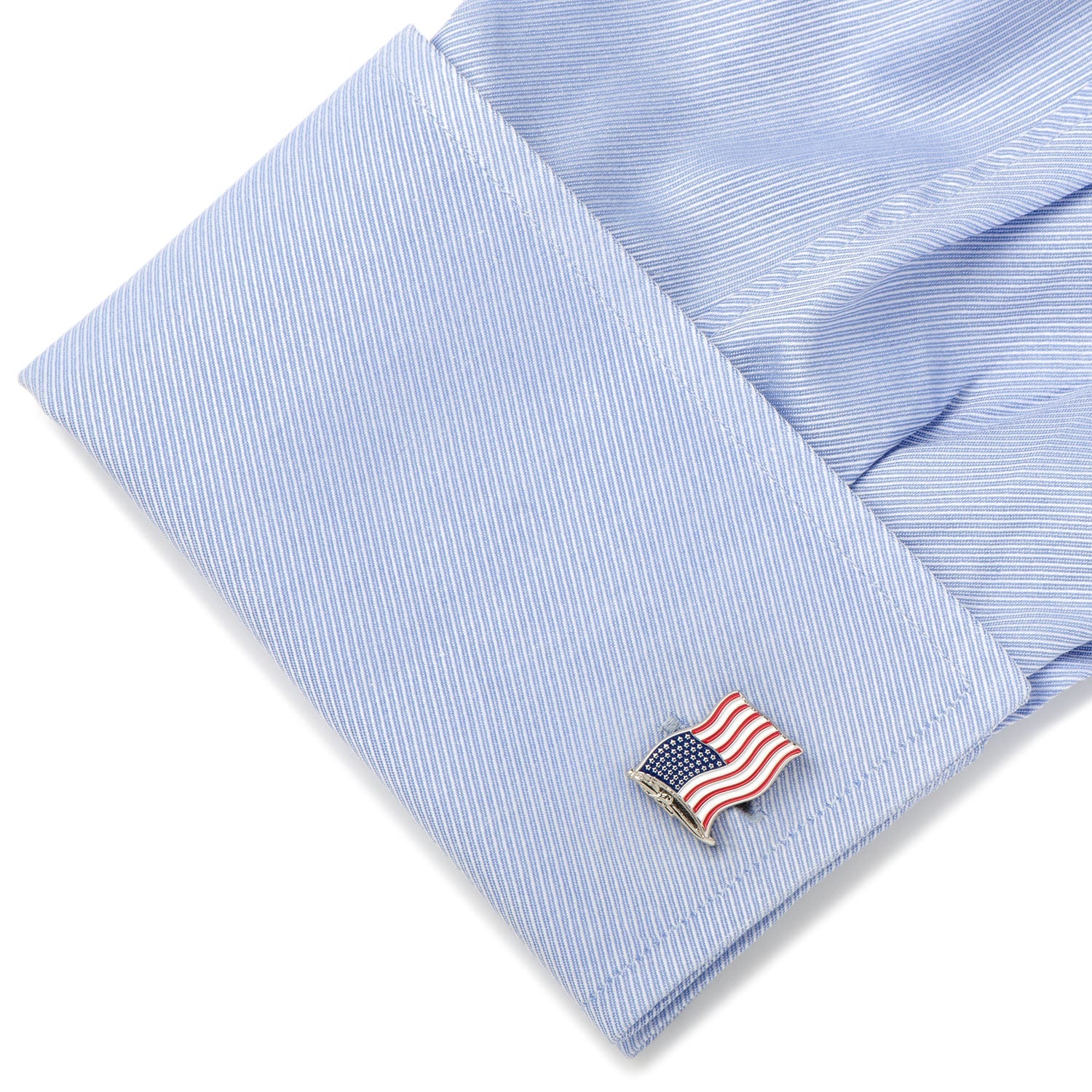 Show your pride with Cufflinks.com’s Waving American Flag Cufflinks—vivid red, white, and blue enamel accessories, perfect for Independence Day or adding a patriotic flair to any outfit.