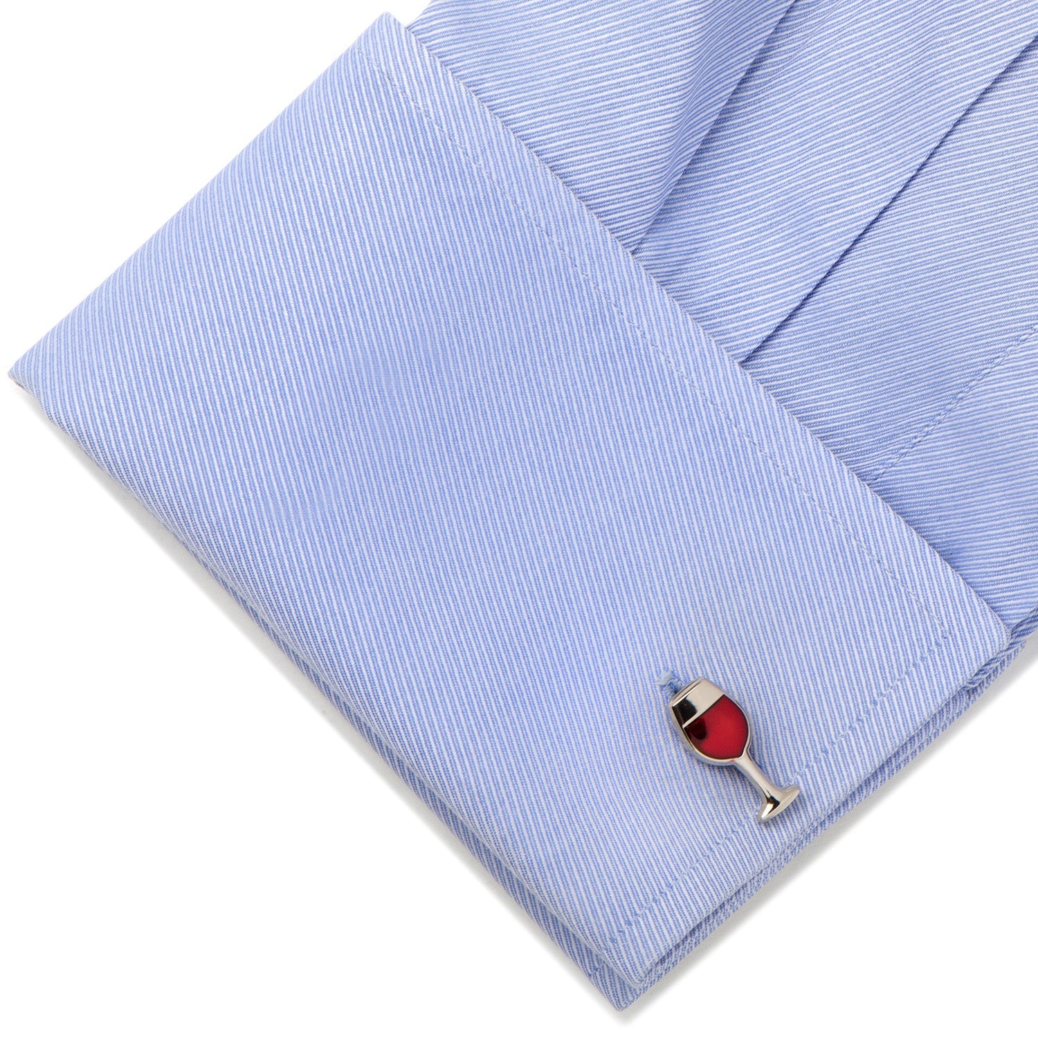 The Wine and Bottle Cufflinks by Cufflinks.com feature a silver-tone bottle with a blank label and a red wine-filled glass, making a fun, novelty set.