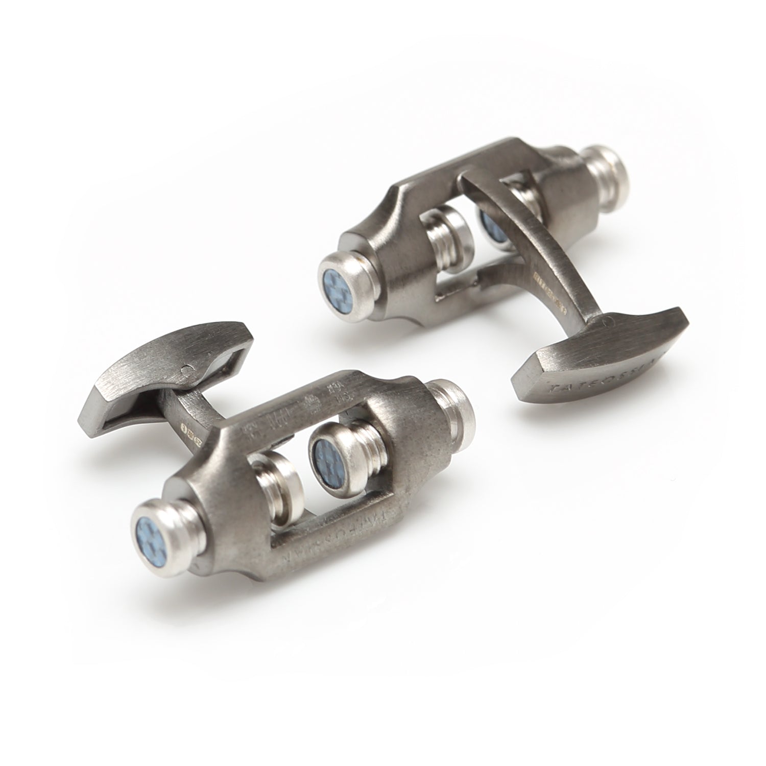 Double Bolt Silver Cufflinks in Black Rhodium by Cufflinks.com feature a bold, mechanical look with visible screws and cylindrical shapes, inspired by industrial metal components.